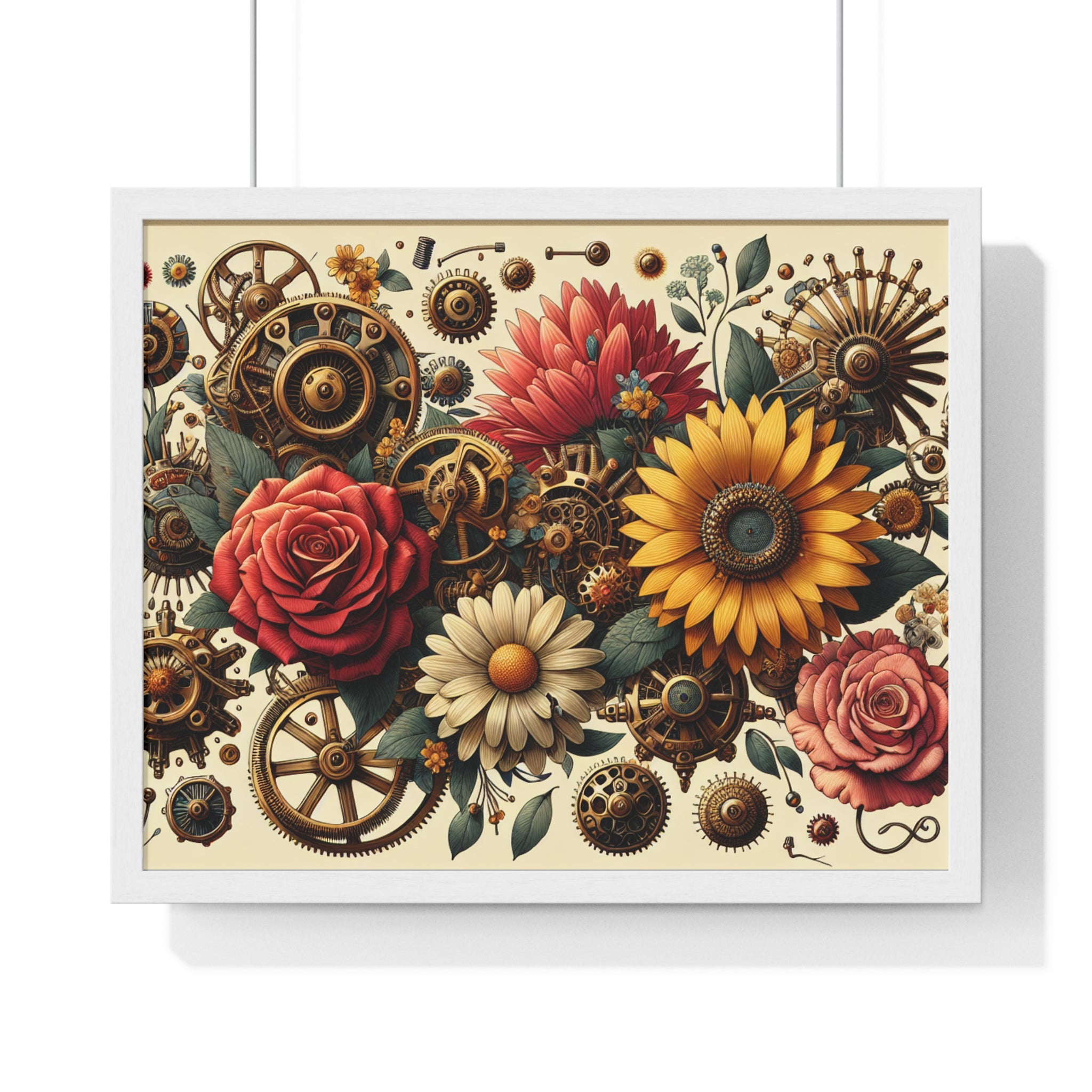 Vintage Floral Steampunk Framed Poster - Industrial Art Home Decor