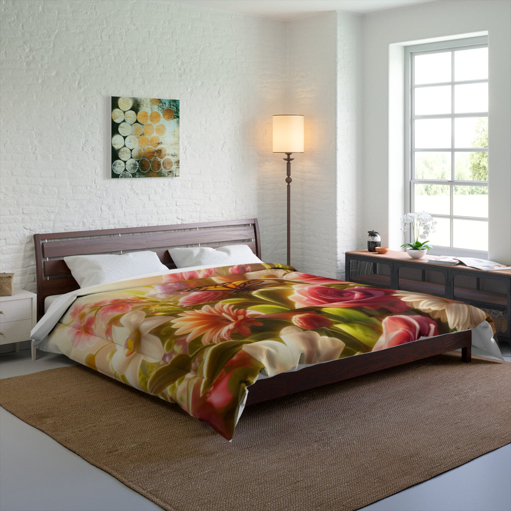 Floral Dreams Comforter - Vibrant Rose & Butterfly Bedding for Cozy Home Decor