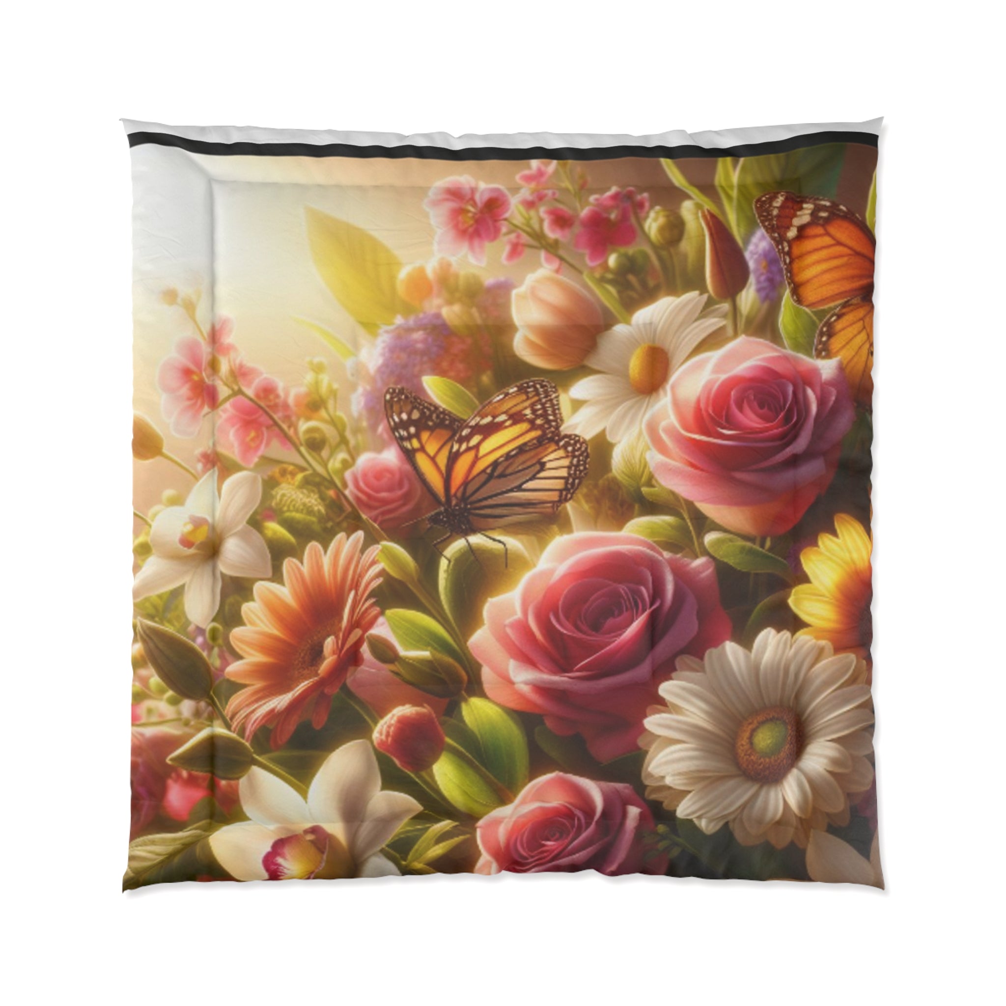 Floral Dreams Comforter - Vibrant Rose & Butterfly Bedding for Cozy Home Decor