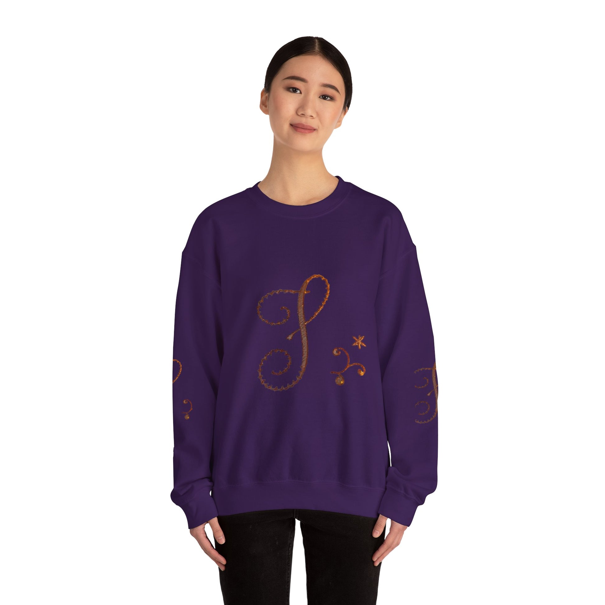 Boho-Chic Unisex Crewneck Sweatshirt with Elegant Embroidery