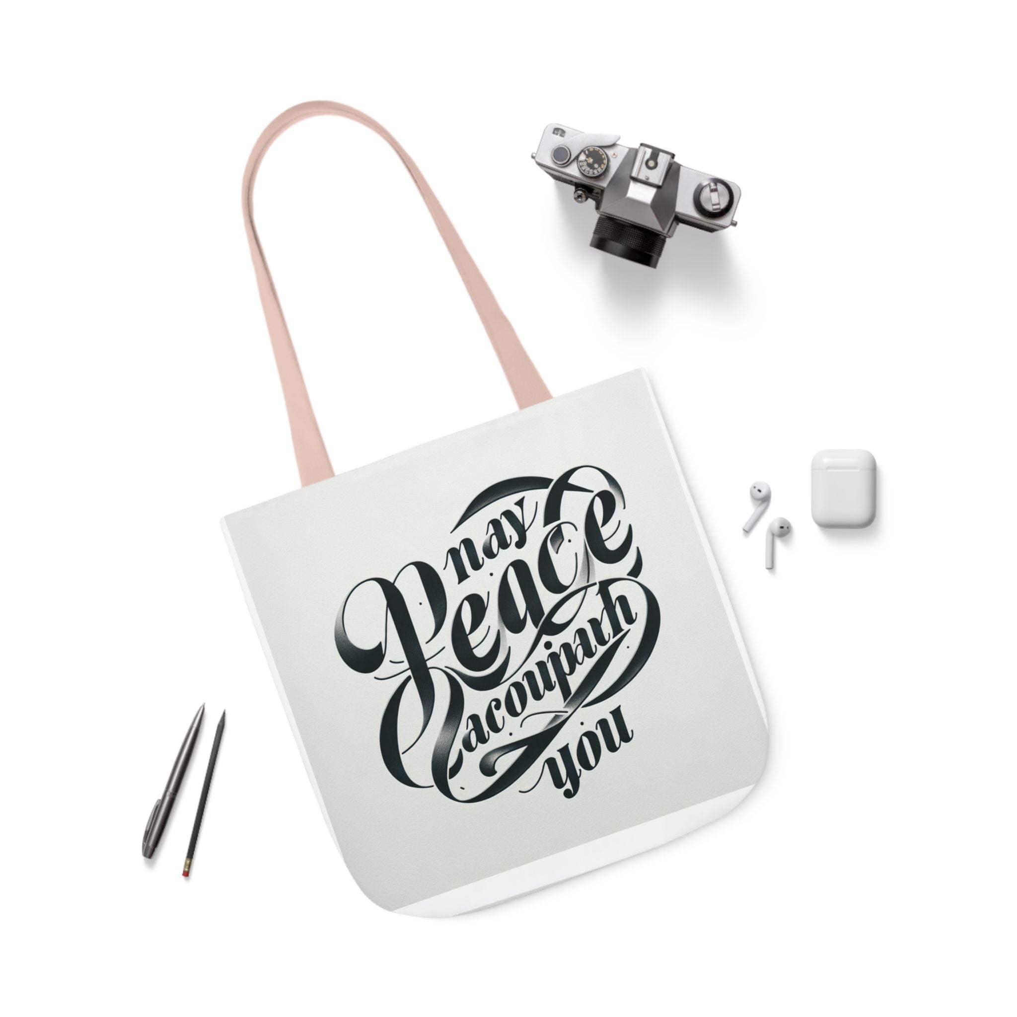 Inspirational Canvas Tote Bag - 5-Color Straps with 'May Peace Accompany You'