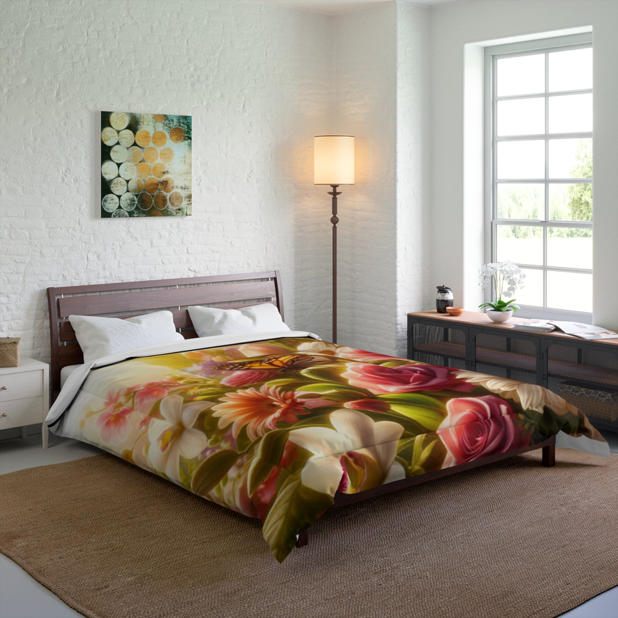 Floral Dreams Comforter - Vibrant Rose & Butterfly Bedding for Cozy Home Decor