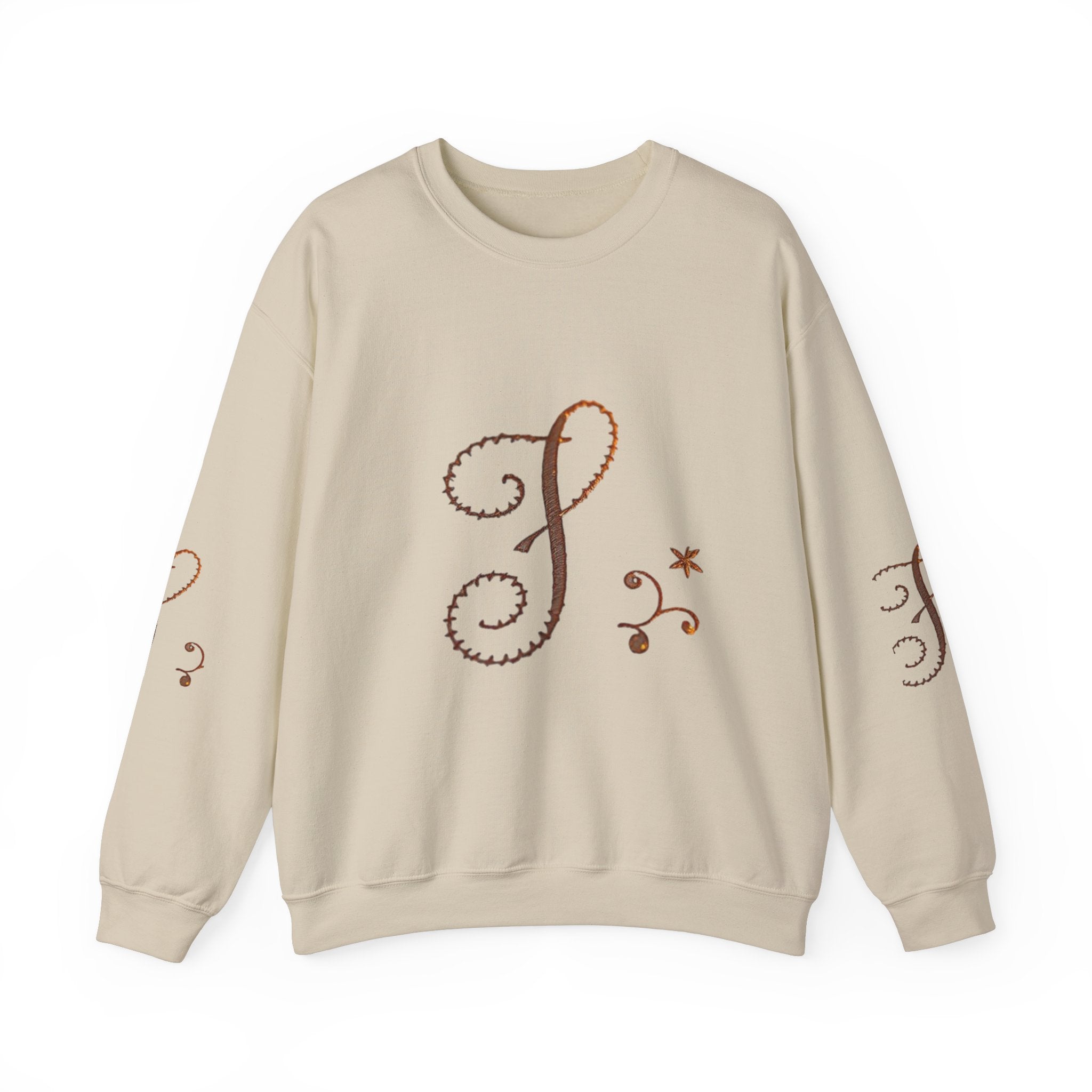 Boho-Chic Unisex Crewneck Sweatshirt with Elegant Embroidery
