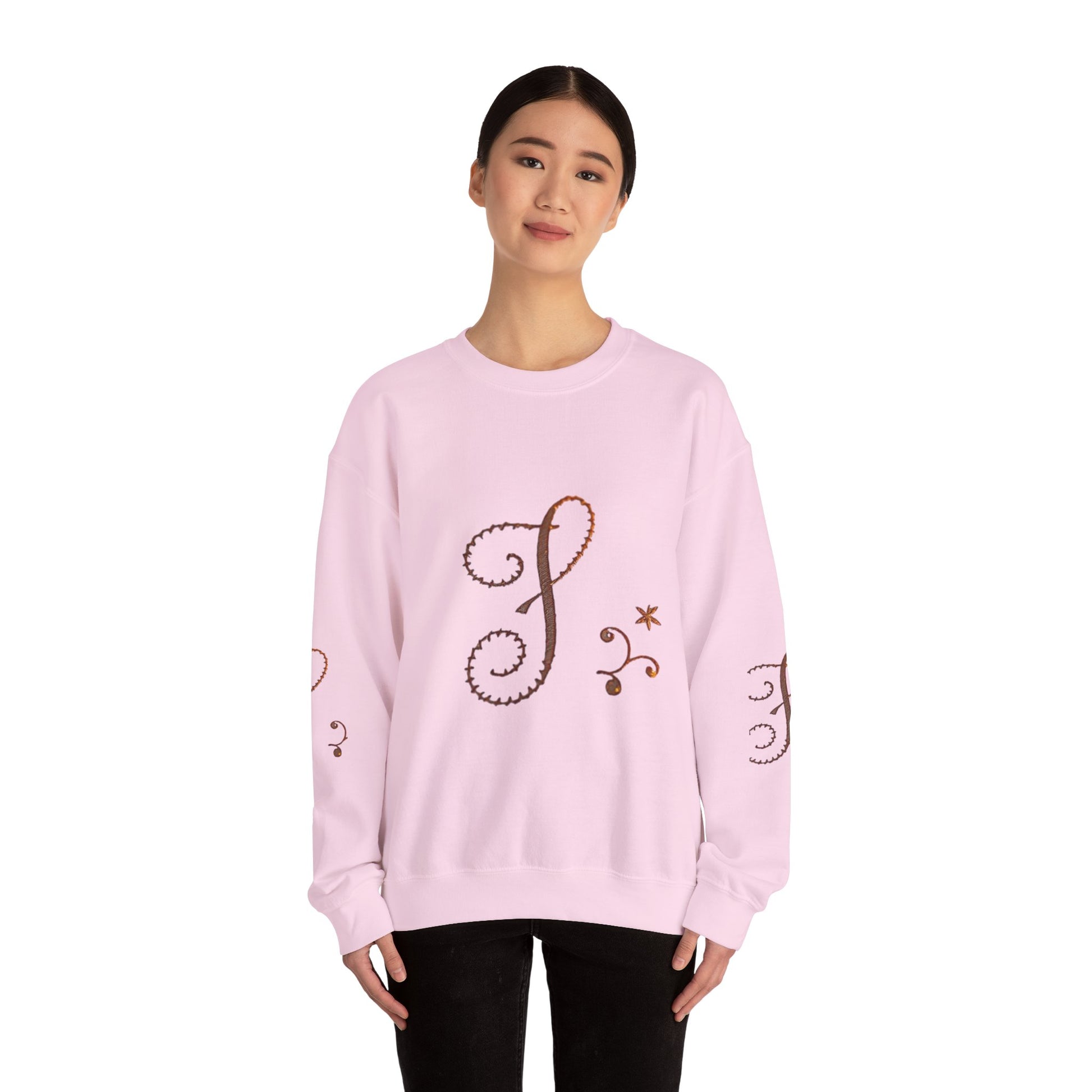 Boho-Chic Unisex Crewneck Sweatshirt with Elegant Embroidery