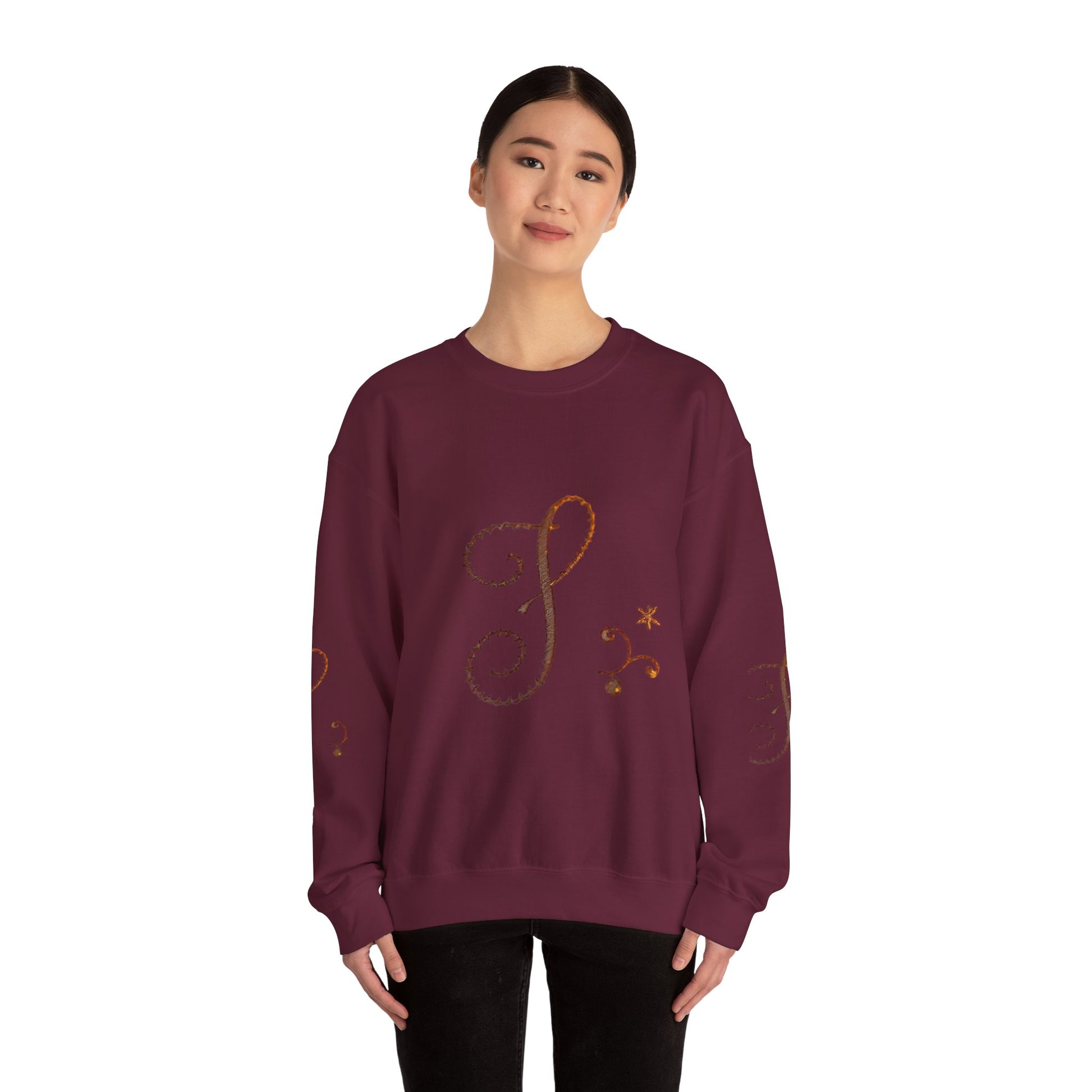 Boho-Chic Unisex Crewneck Sweatshirt with Elegant Embroidery