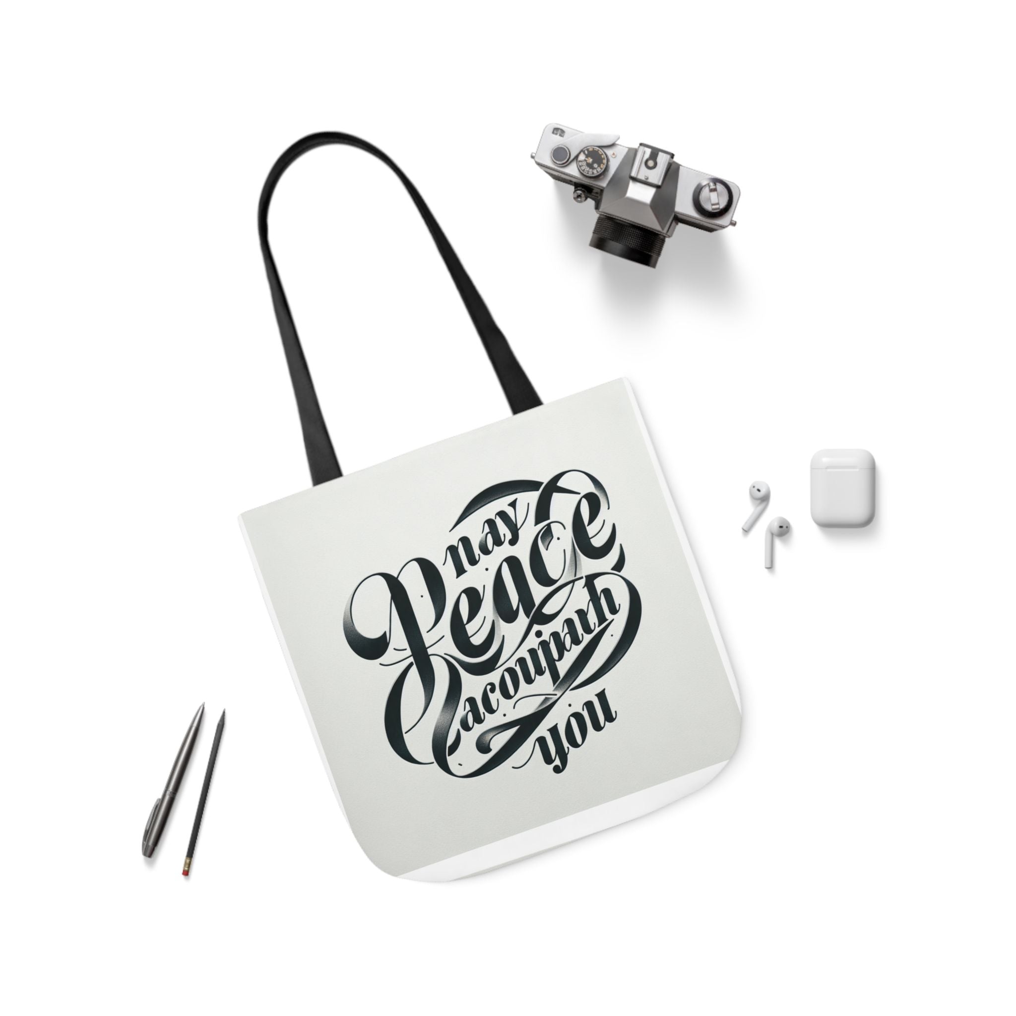 Inspirational Canvas Tote Bag - 5-Color Straps with 'May Peace Accompany You'