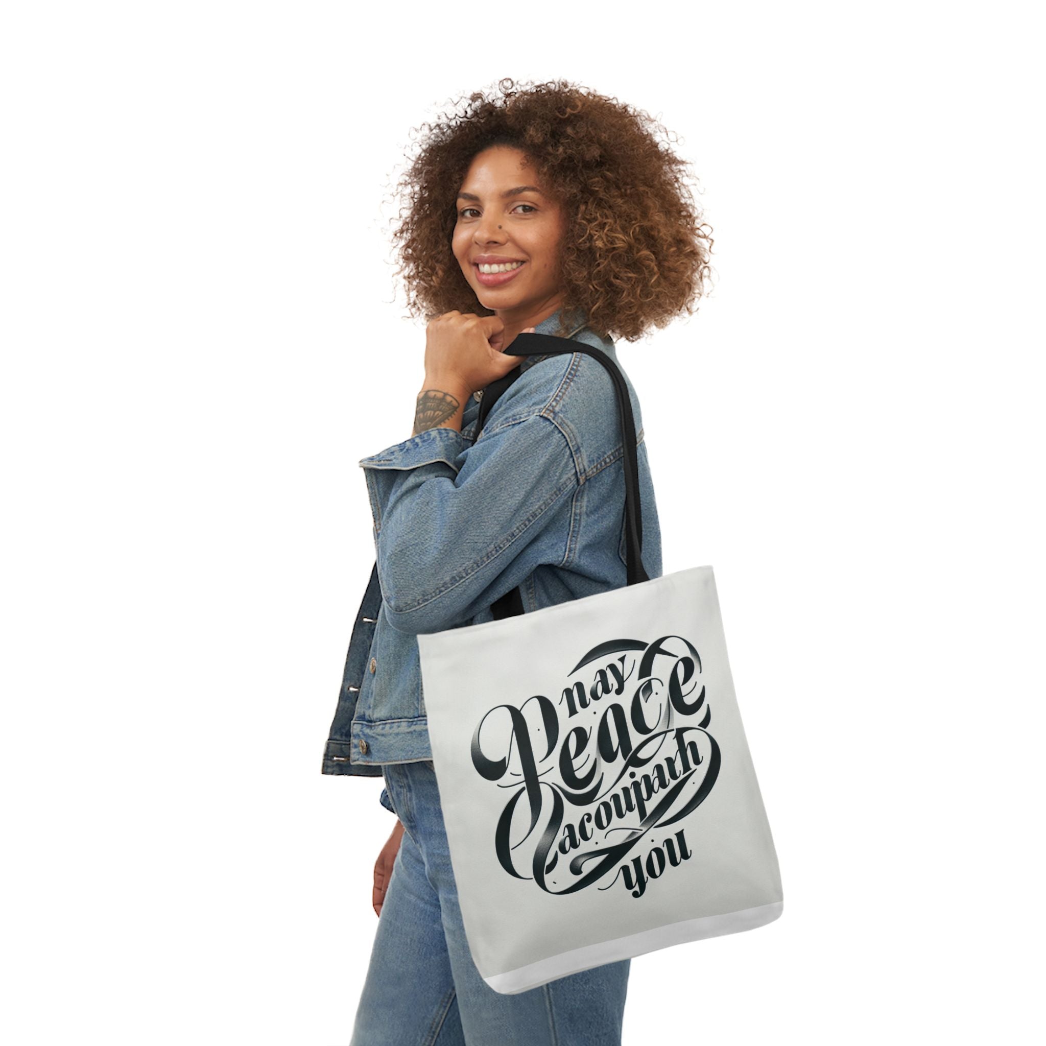 Inspirational Canvas Tote Bag - 5-Color Straps with 'May Peace Accompany You'