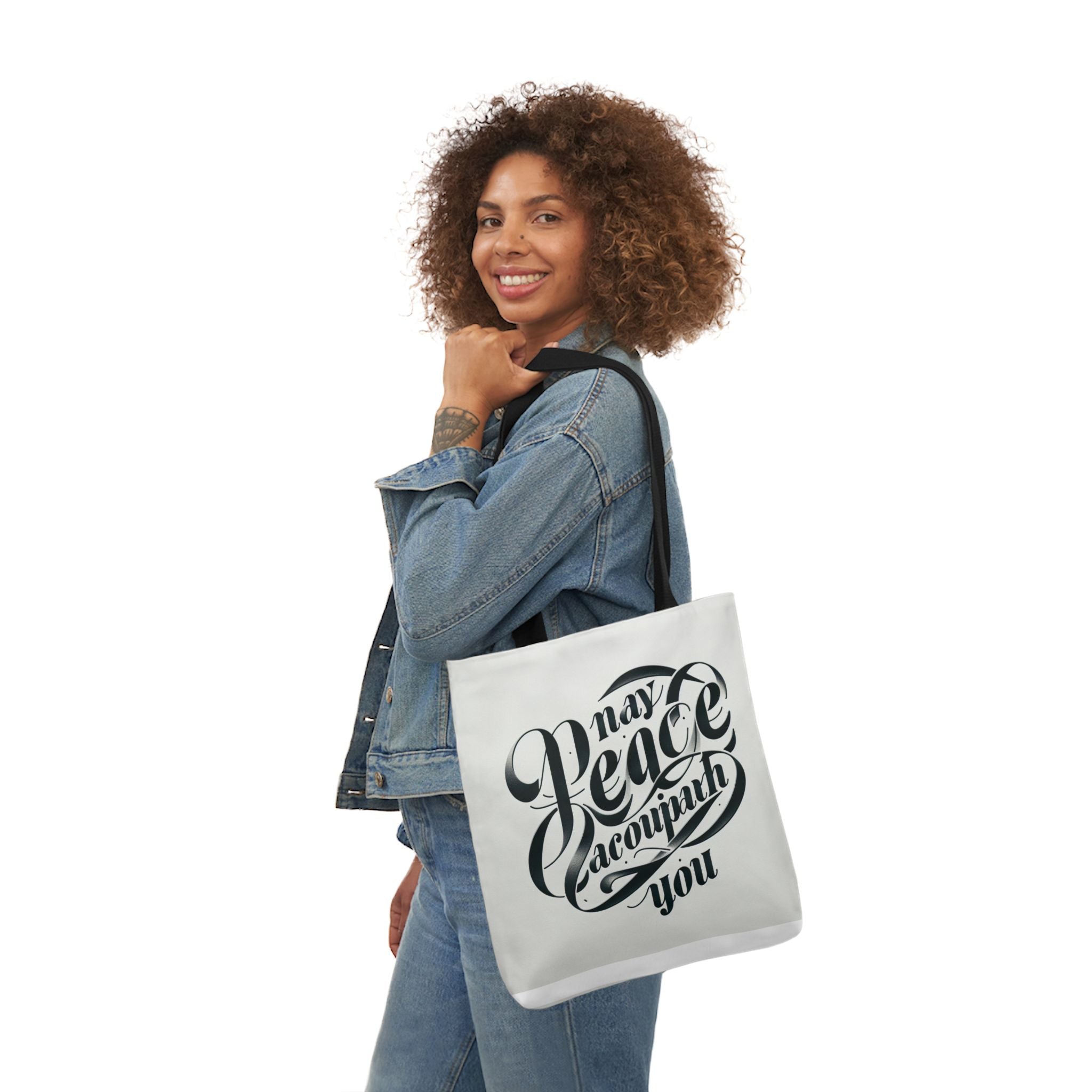 Inspirational Canvas Tote Bag - 5-Color Straps with 'May Peace Accompany You'
