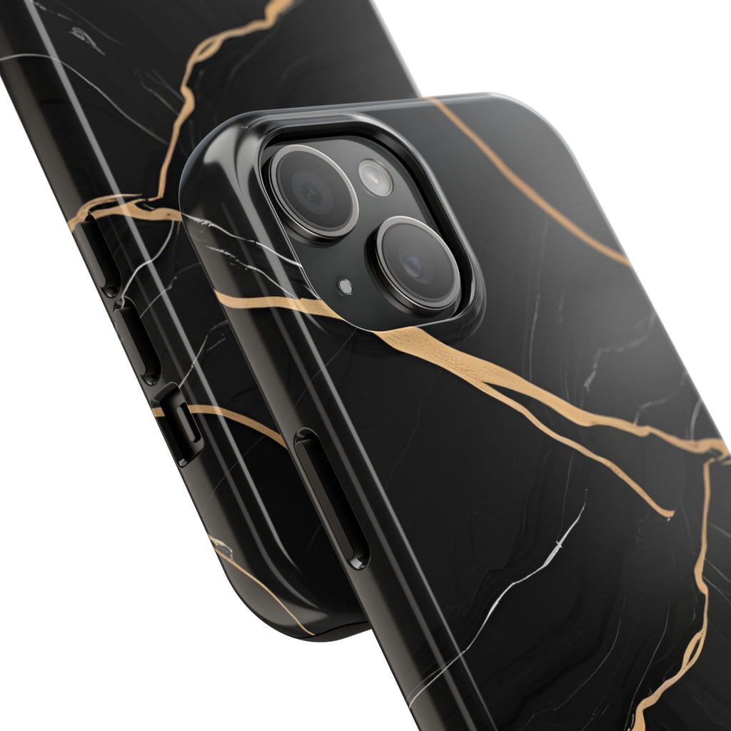 Elegant Black Marble Tough Phone Case | Stylish & Durable Protection