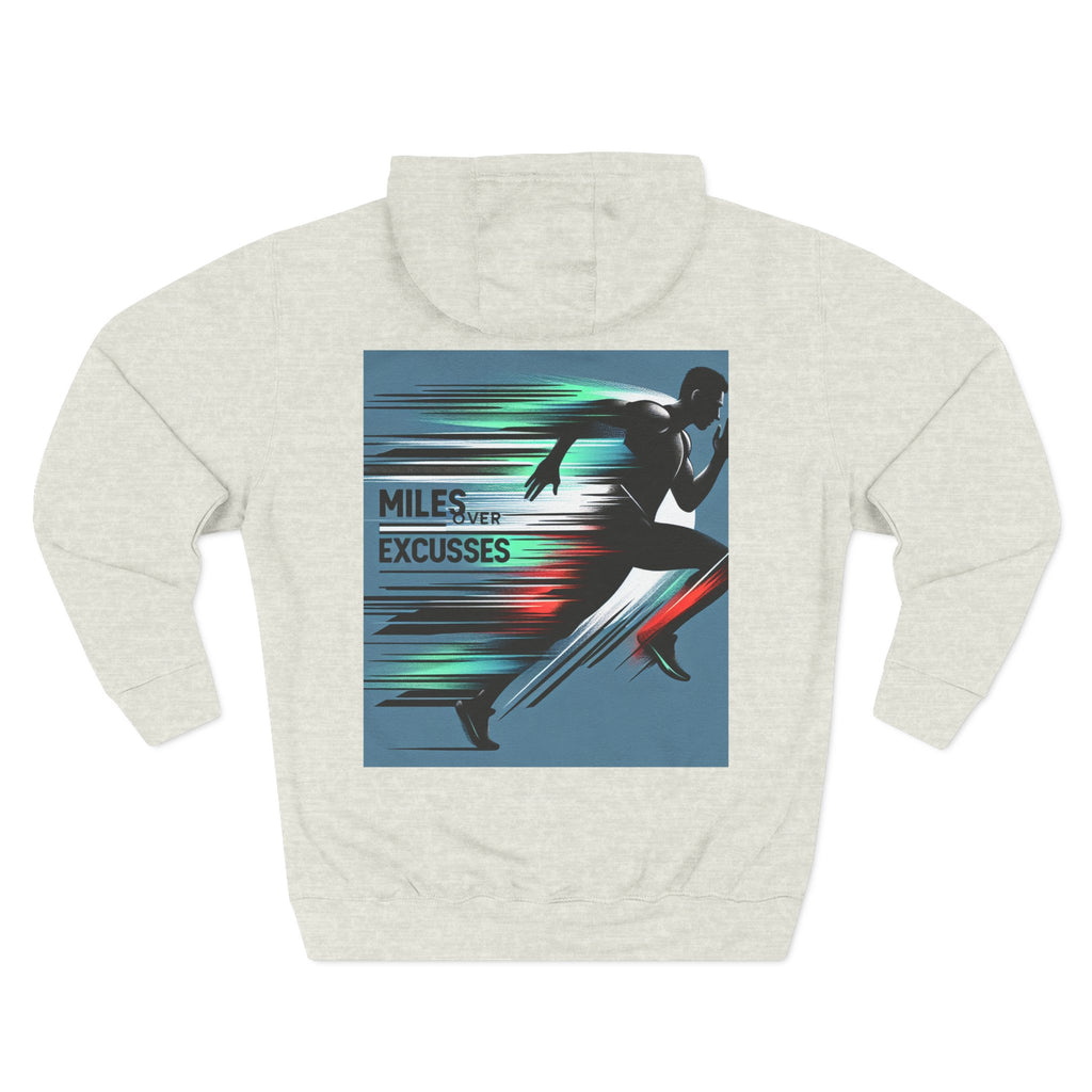 Motivational Fleece Hoodie - 'Miles Over Excuses' for Athletes and Runners