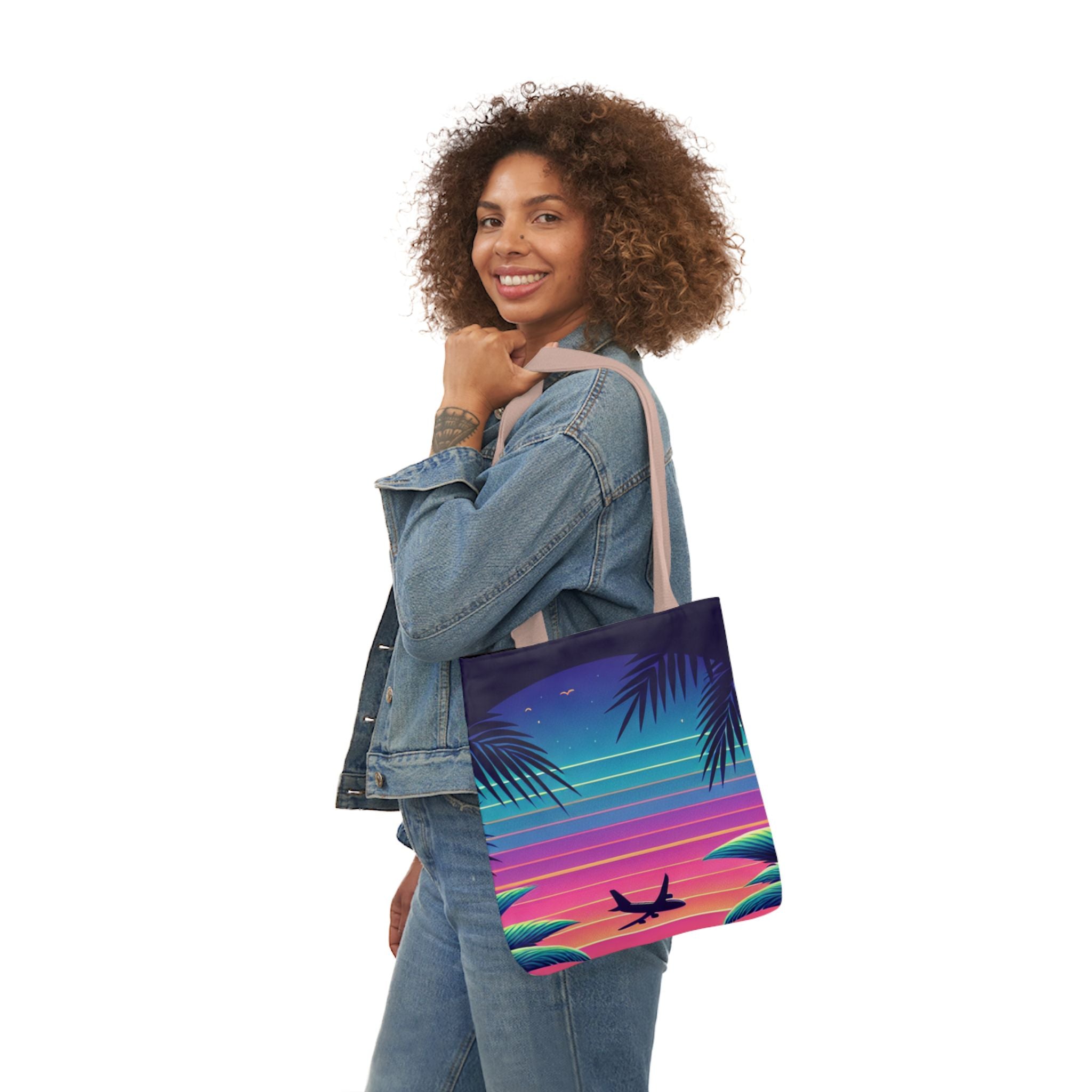 Tropical Sunset Canvas Tote Bag with 5-Color Straps