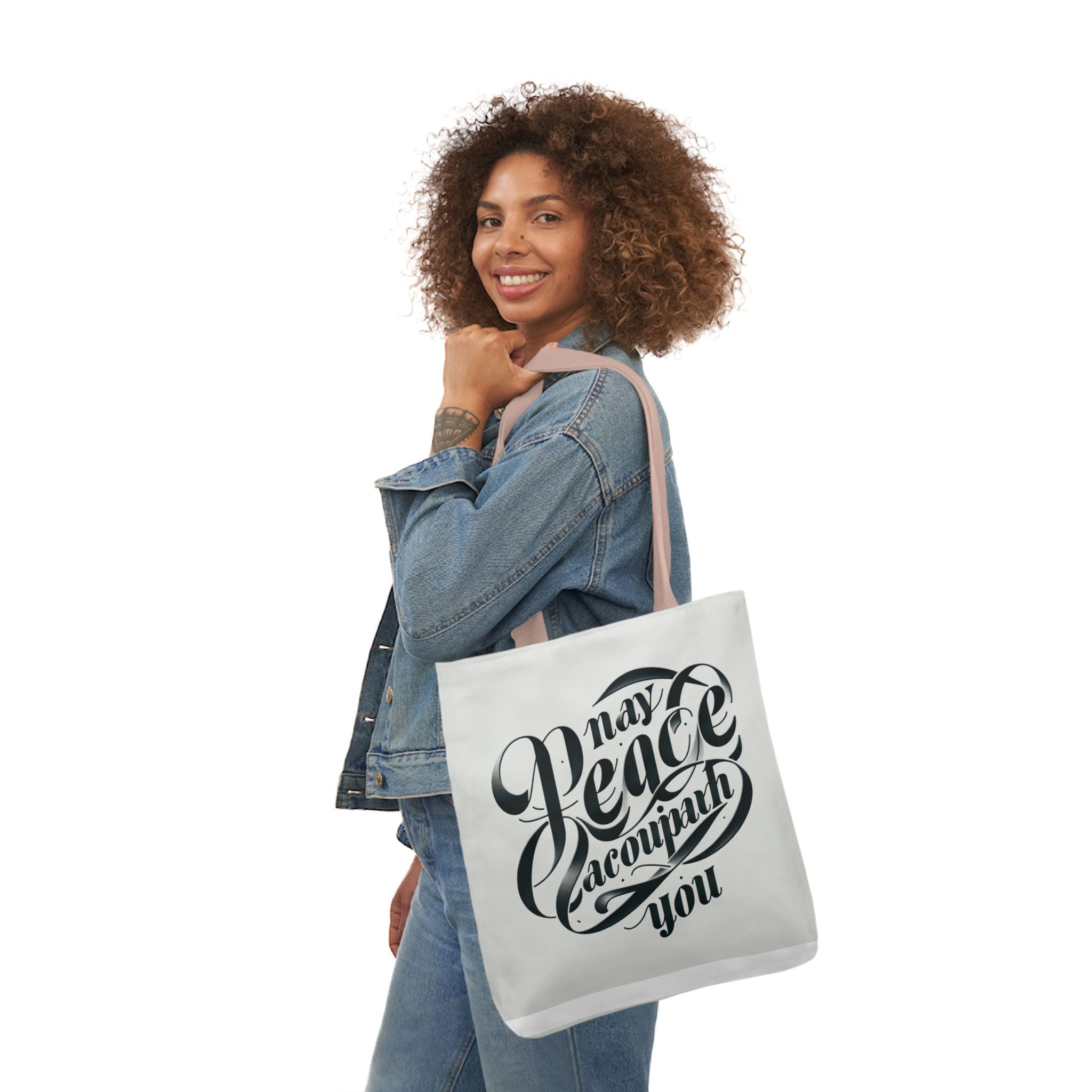 Inspirational Canvas Tote Bag - 5-Color Straps with 'May Peace Accompany You'