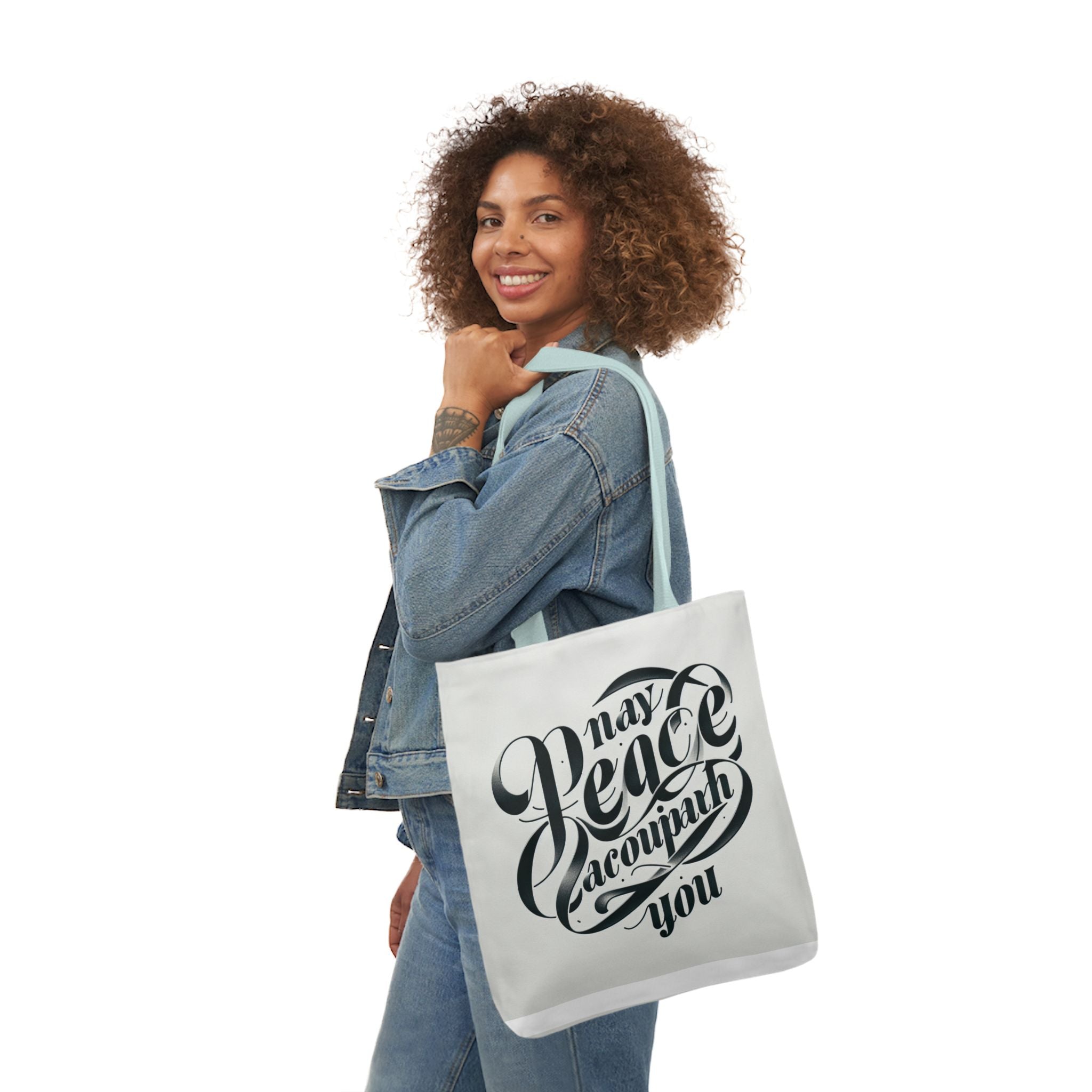 Inspirational Canvas Tote Bag - 5-Color Straps with 'May Peace Accompany You'