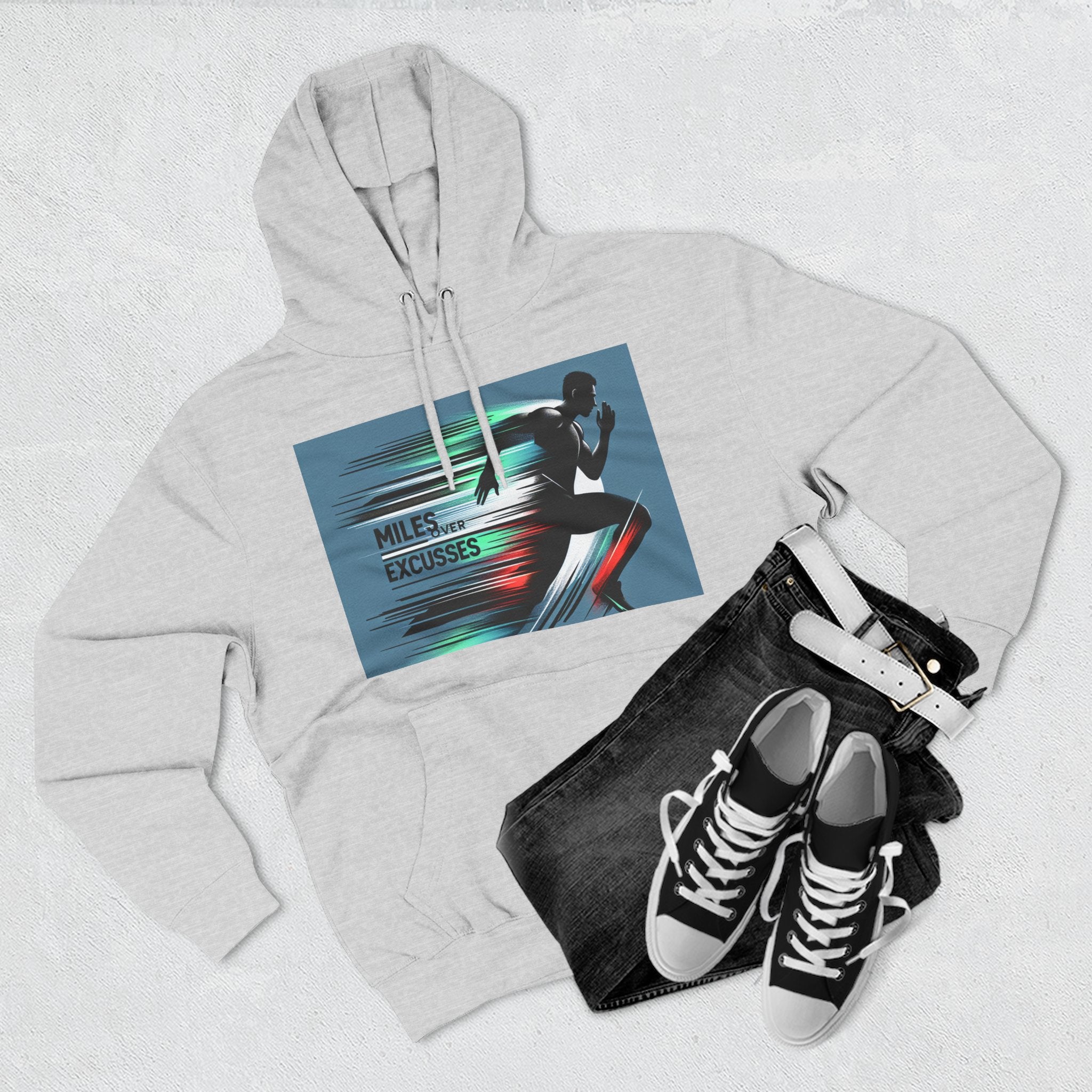 Motivational Fleece Hoodie - 'Miles Over Excuses' for Athletes and Runners