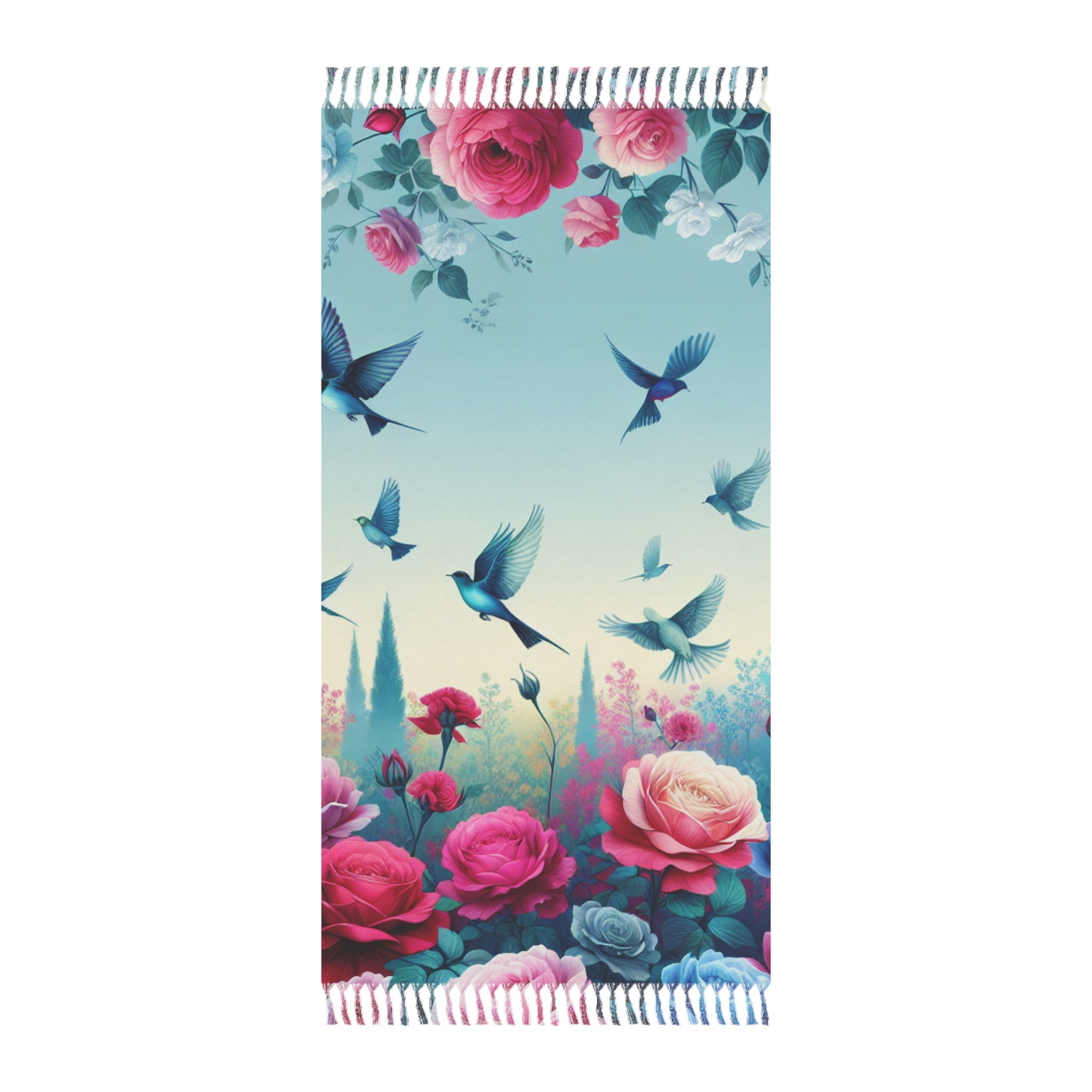Boho Floral Beach Towel - Vibrant Rose & Bird Design for Summer Fun