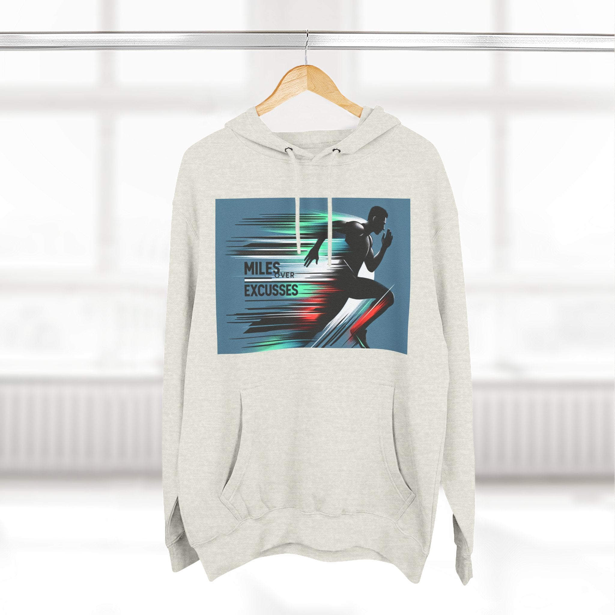 Motivational Fleece Hoodie - 'Miles Over Excuses' for Athletes and Runners
