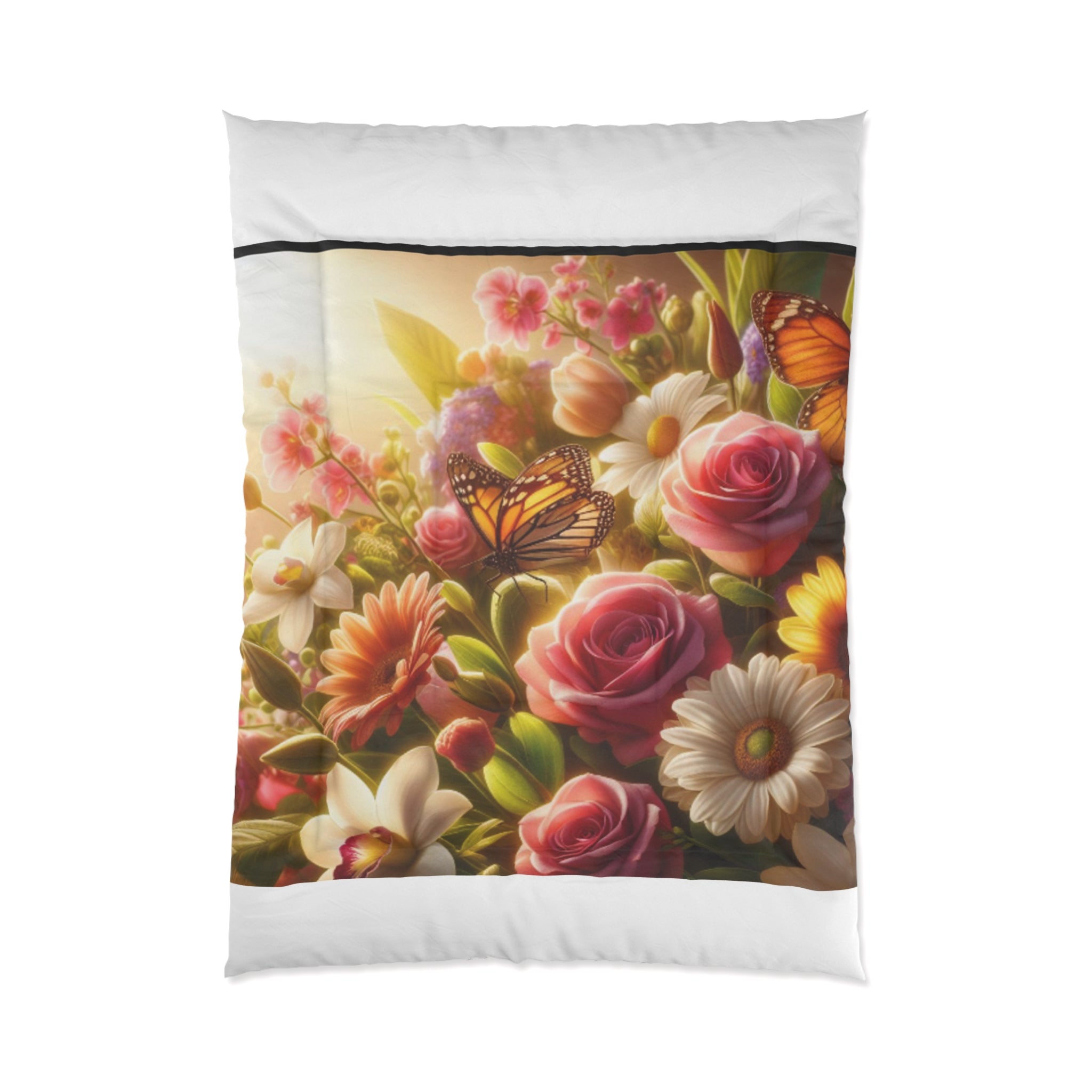 Floral Dreams Comforter - Vibrant Rose & Butterfly Bedding for Cozy Home Decor