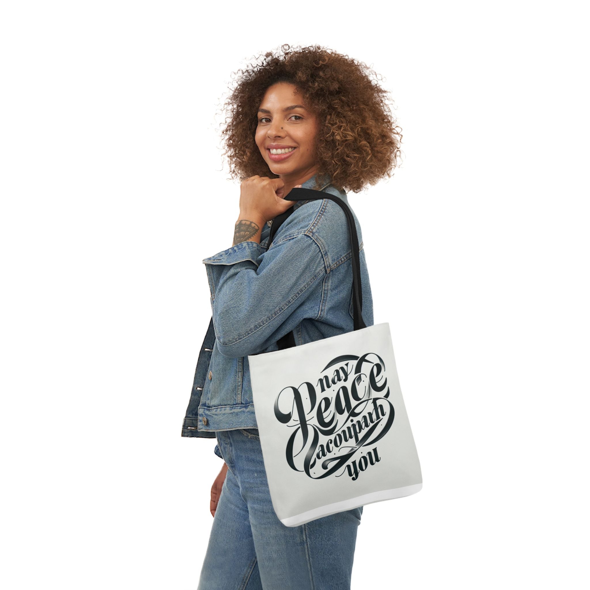 Inspirational Canvas Tote Bag - 5-Color Straps with 'May Peace Accompany You'