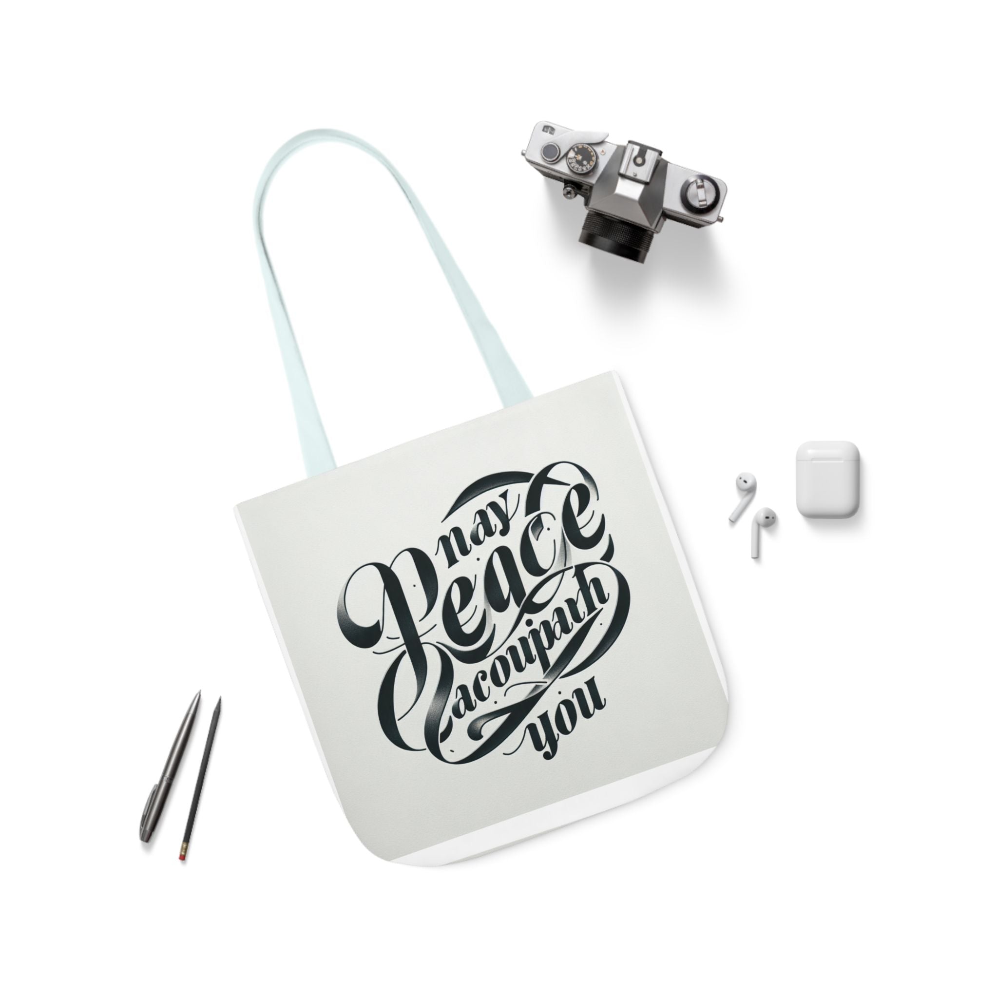 Inspirational Canvas Tote Bag - 5-Color Straps with 'May Peace Accompany You'