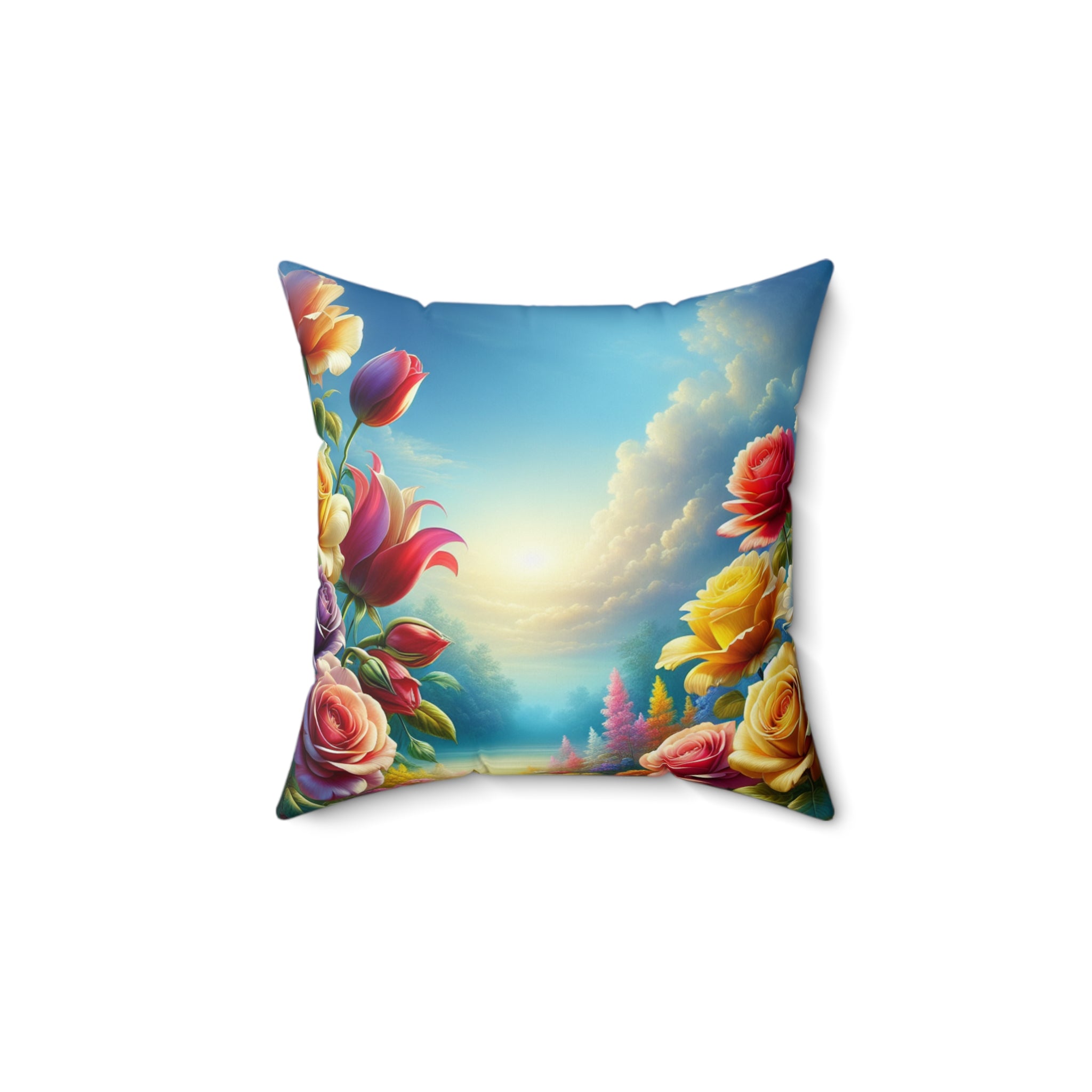 Vintage Floral Landscape Square Pillow - Colorful Home Decor