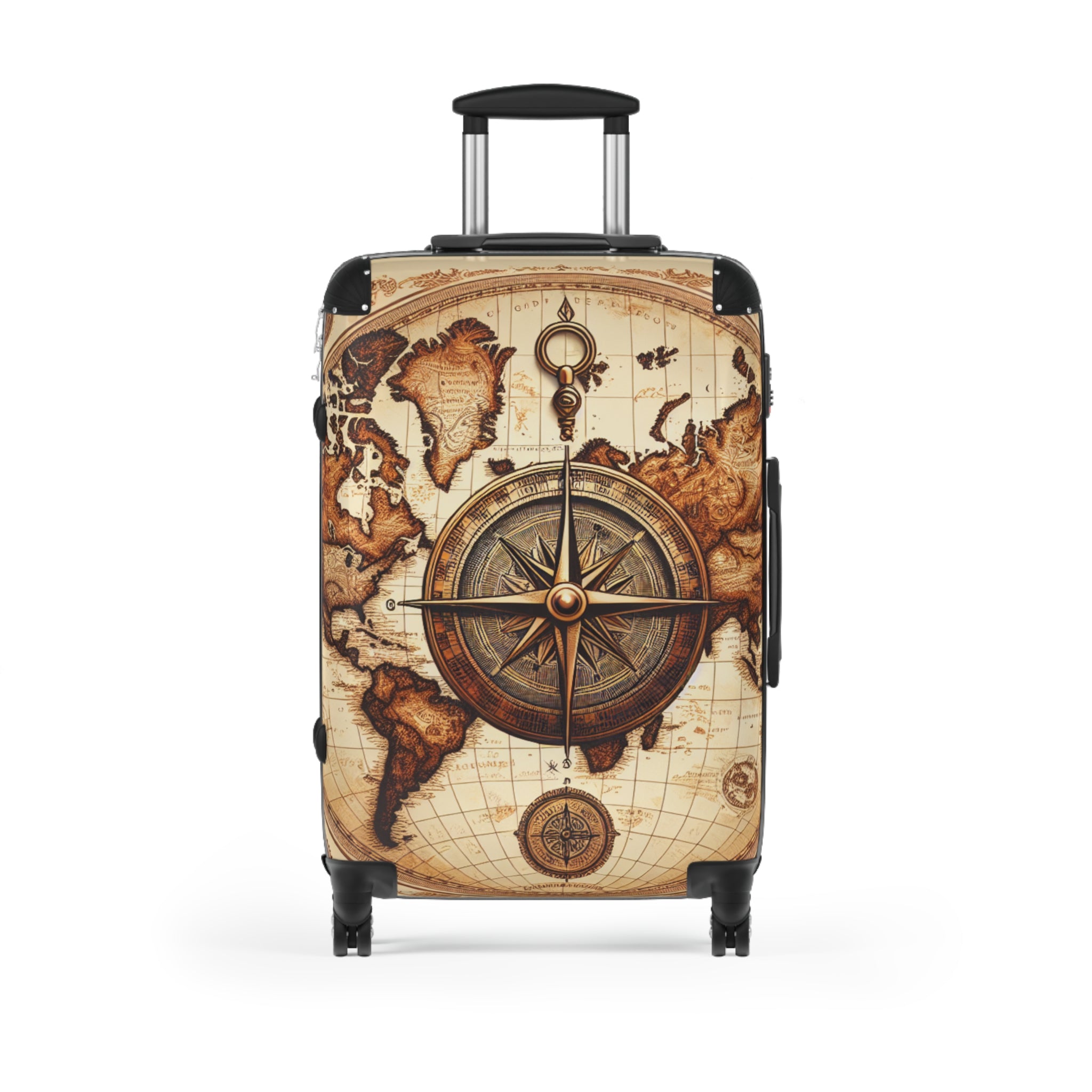 Vintage World Map Suitcase - Travel Luggage with Compass Design