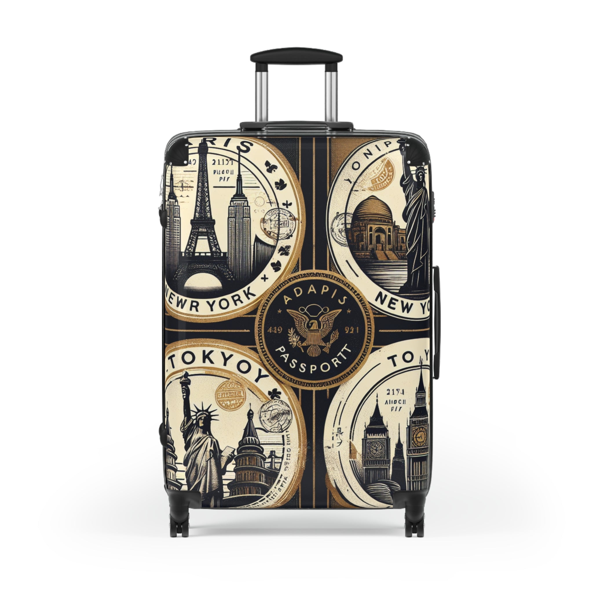 Vintage Travel-Themed Suitcase with Passport Design