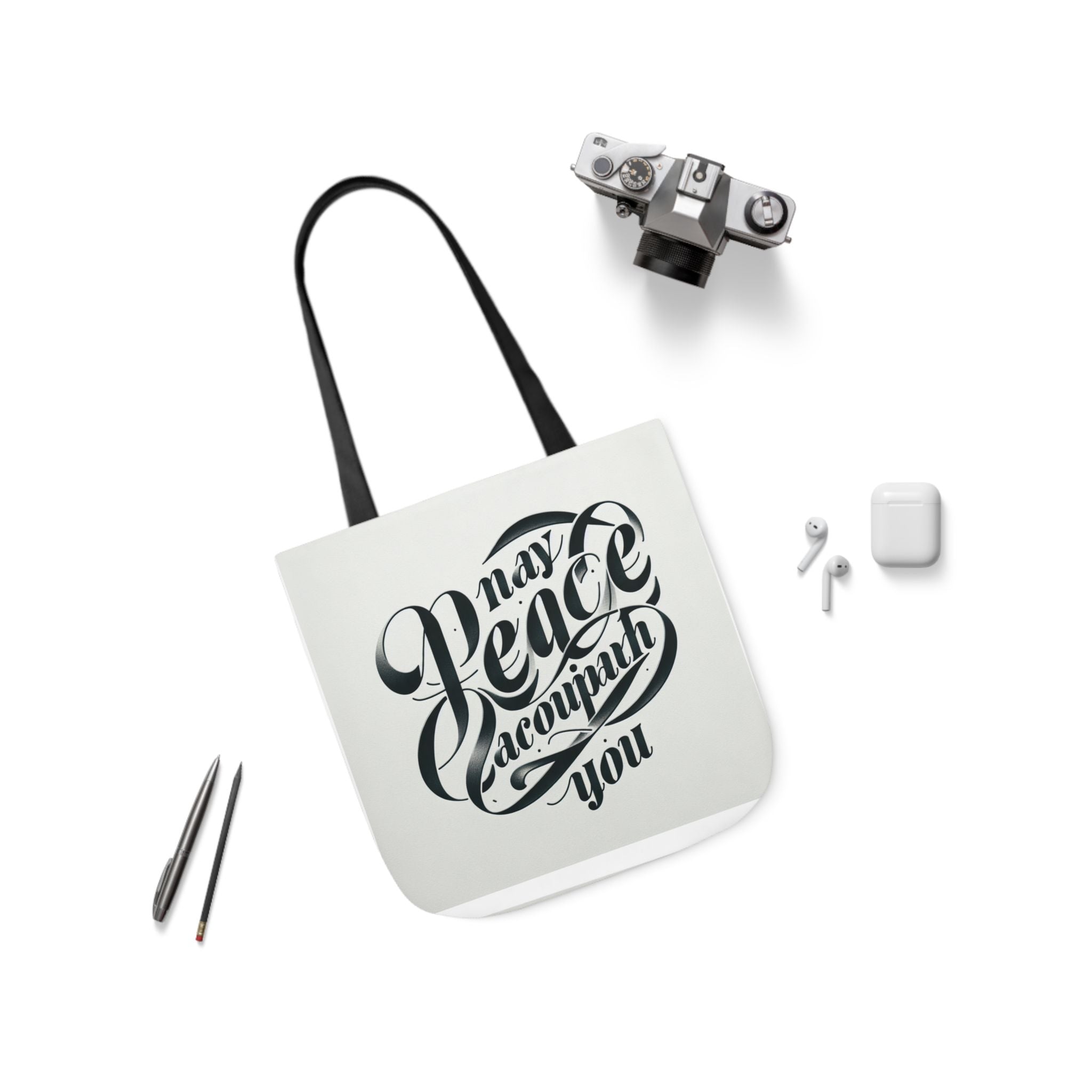 Inspirational Canvas Tote Bag - 5-Color Straps with 'May Peace Accompany You'