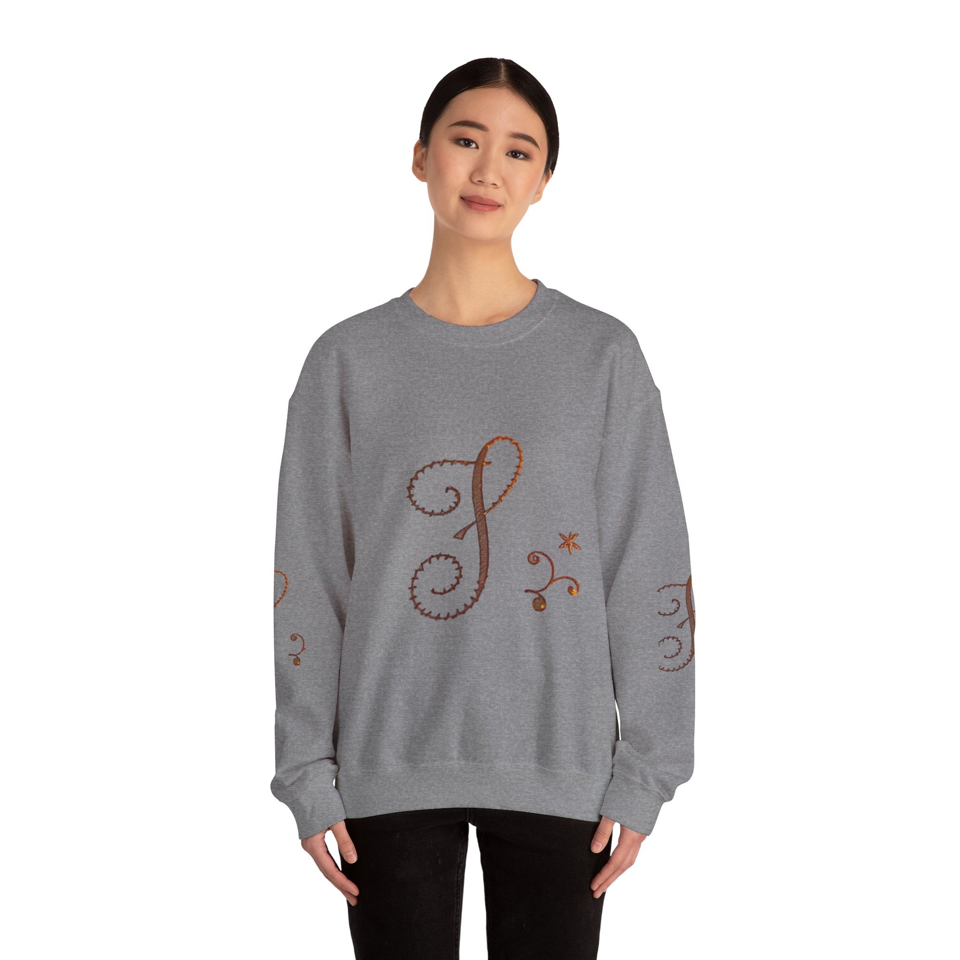 Boho-Chic Unisex Crewneck Sweatshirt with Elegant Embroidery