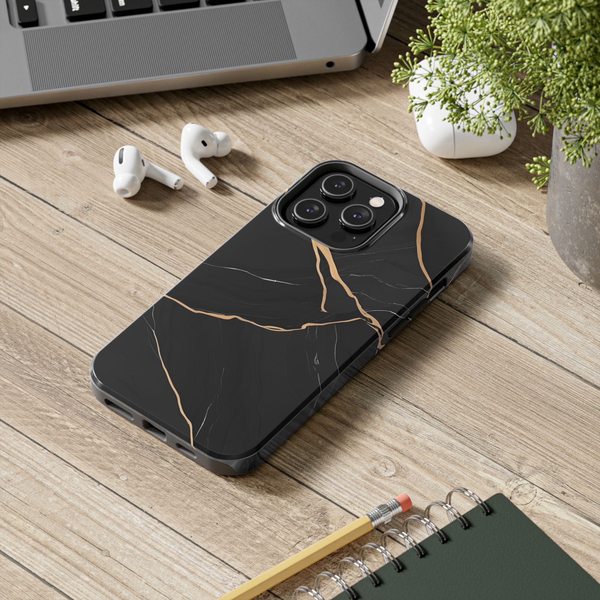 Elegant Black Marble Tough Phone Case | Stylish & Durable Protection