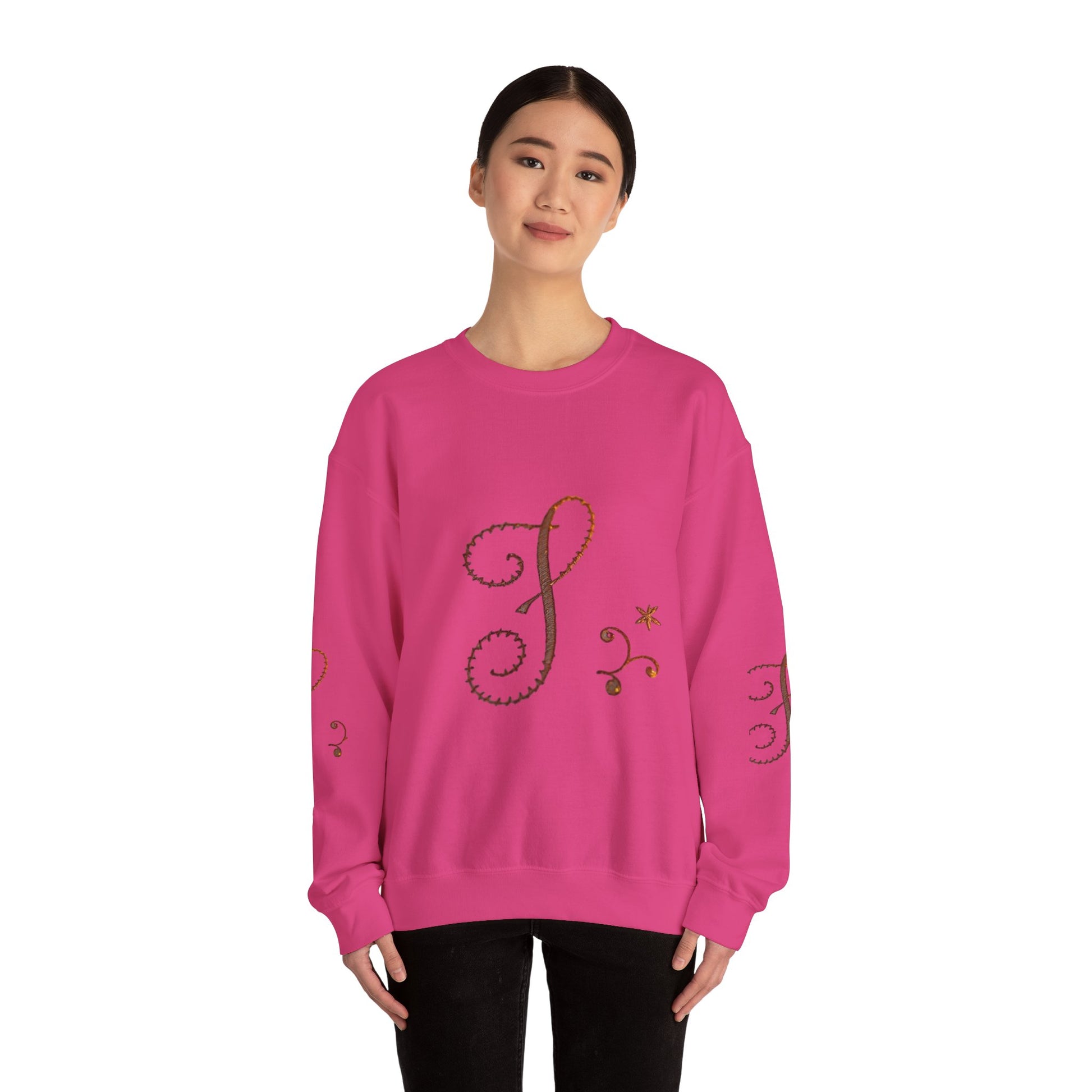 Boho-Chic Unisex Crewneck Sweatshirt with Elegant Embroidery