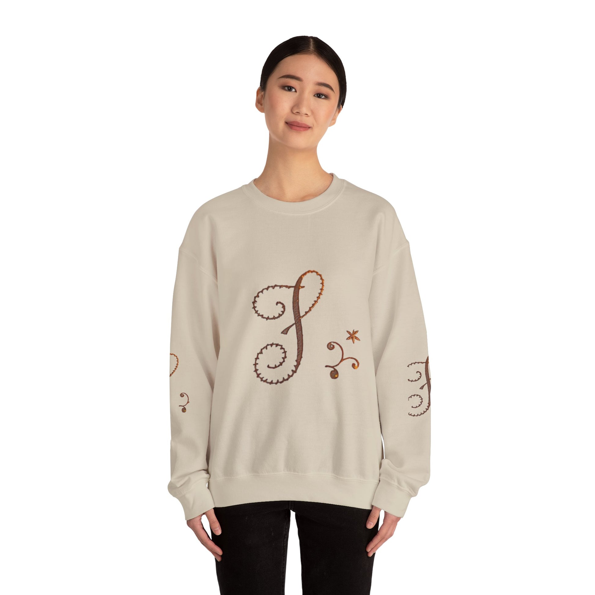 Boho-Chic Unisex Crewneck Sweatshirt with Elegant Embroidery