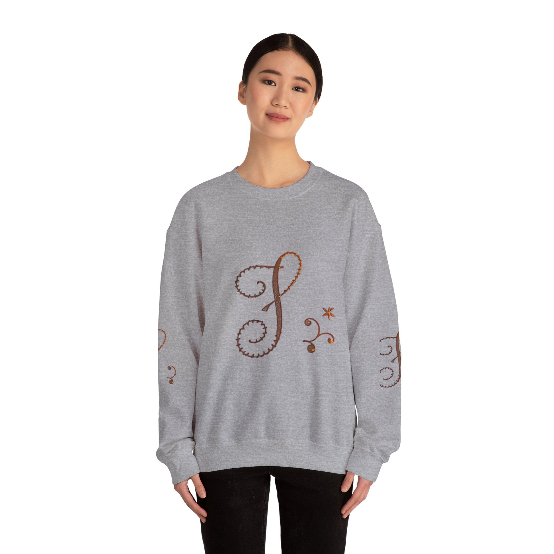 Boho-Chic Unisex Crewneck Sweatshirt with Elegant Embroidery