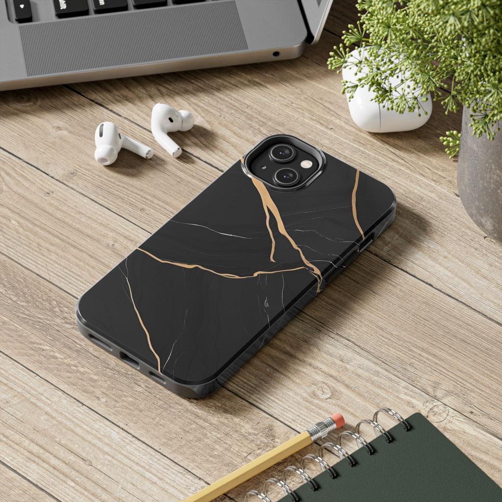 Elegant Black Marble Tough Phone Case | Stylish & Durable Protection