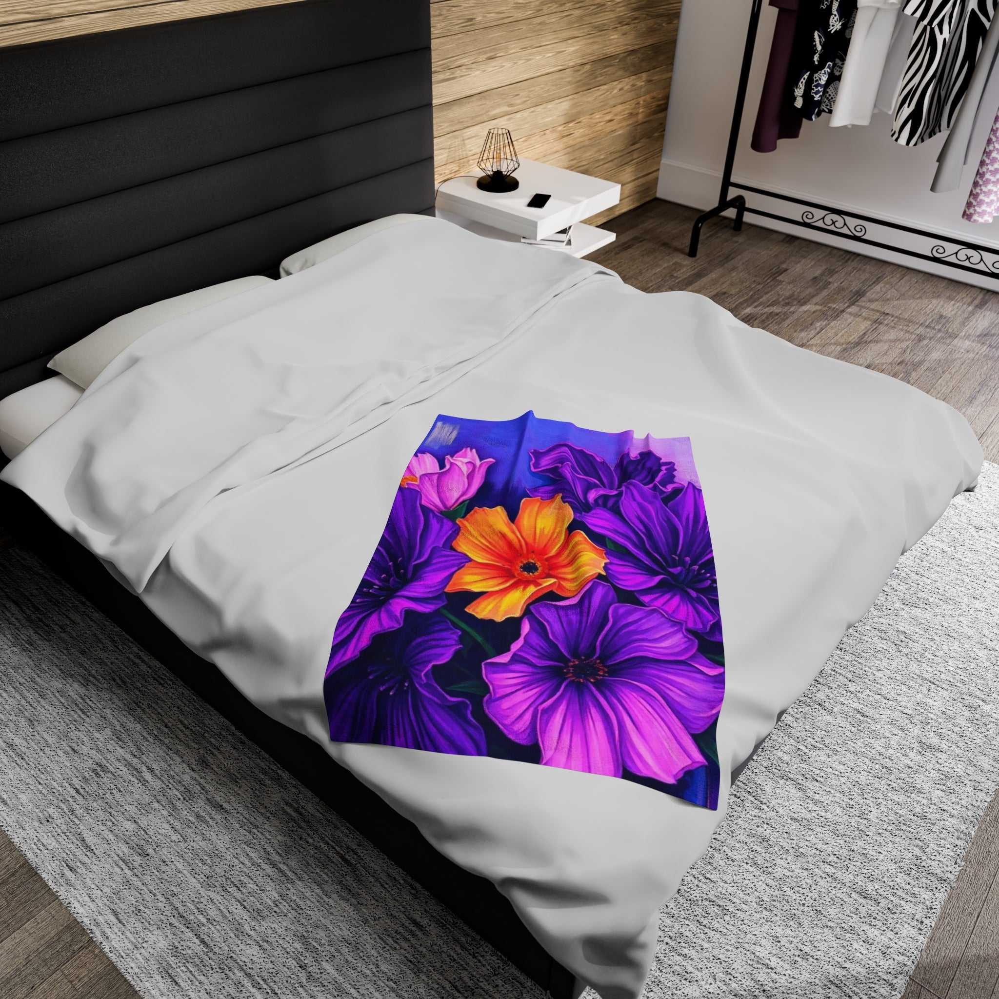 Vibrant Floral Velveteen Plush Blanket | Cozy Home Decor for Spring