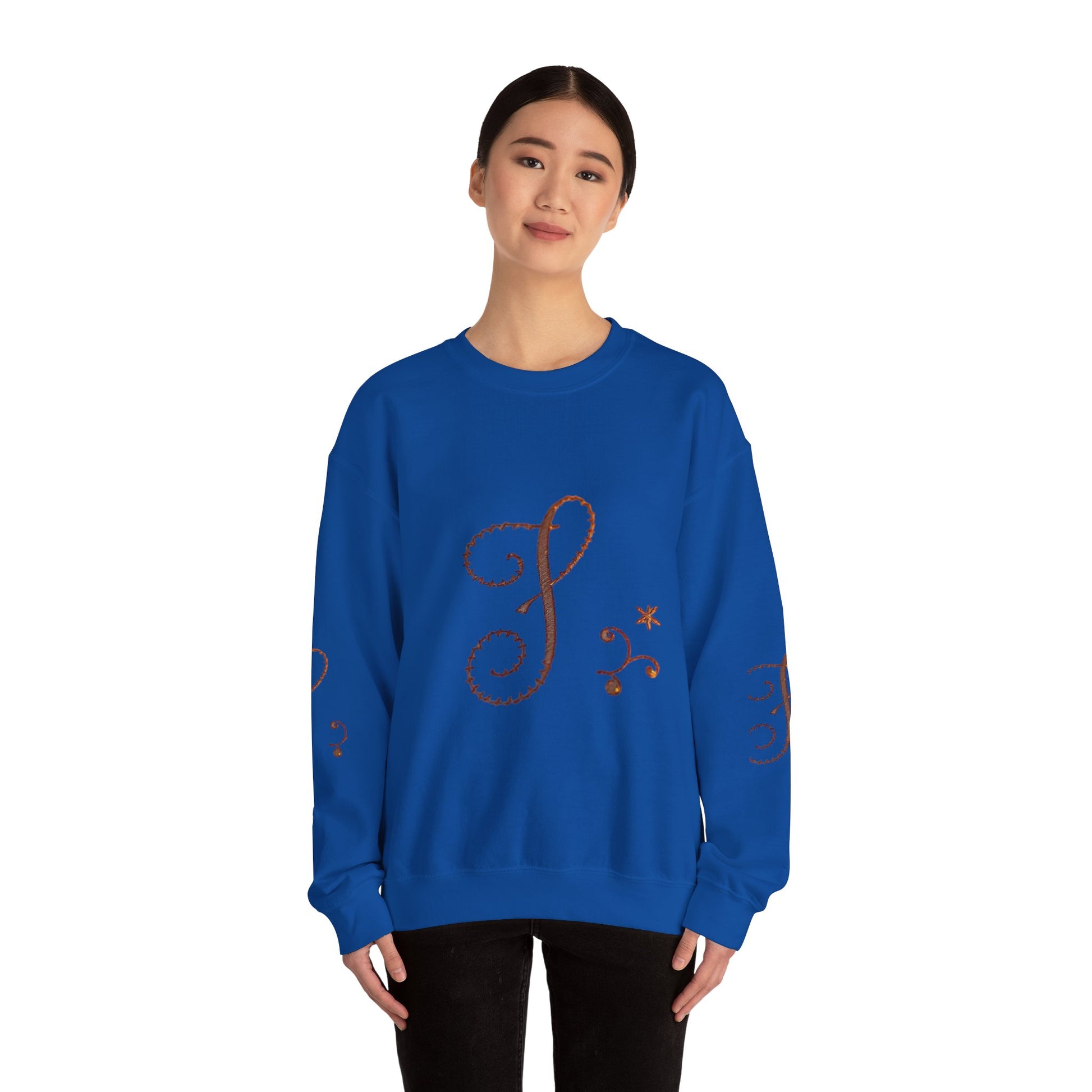 Boho-Chic Unisex Crewneck Sweatshirt with Elegant Embroidery