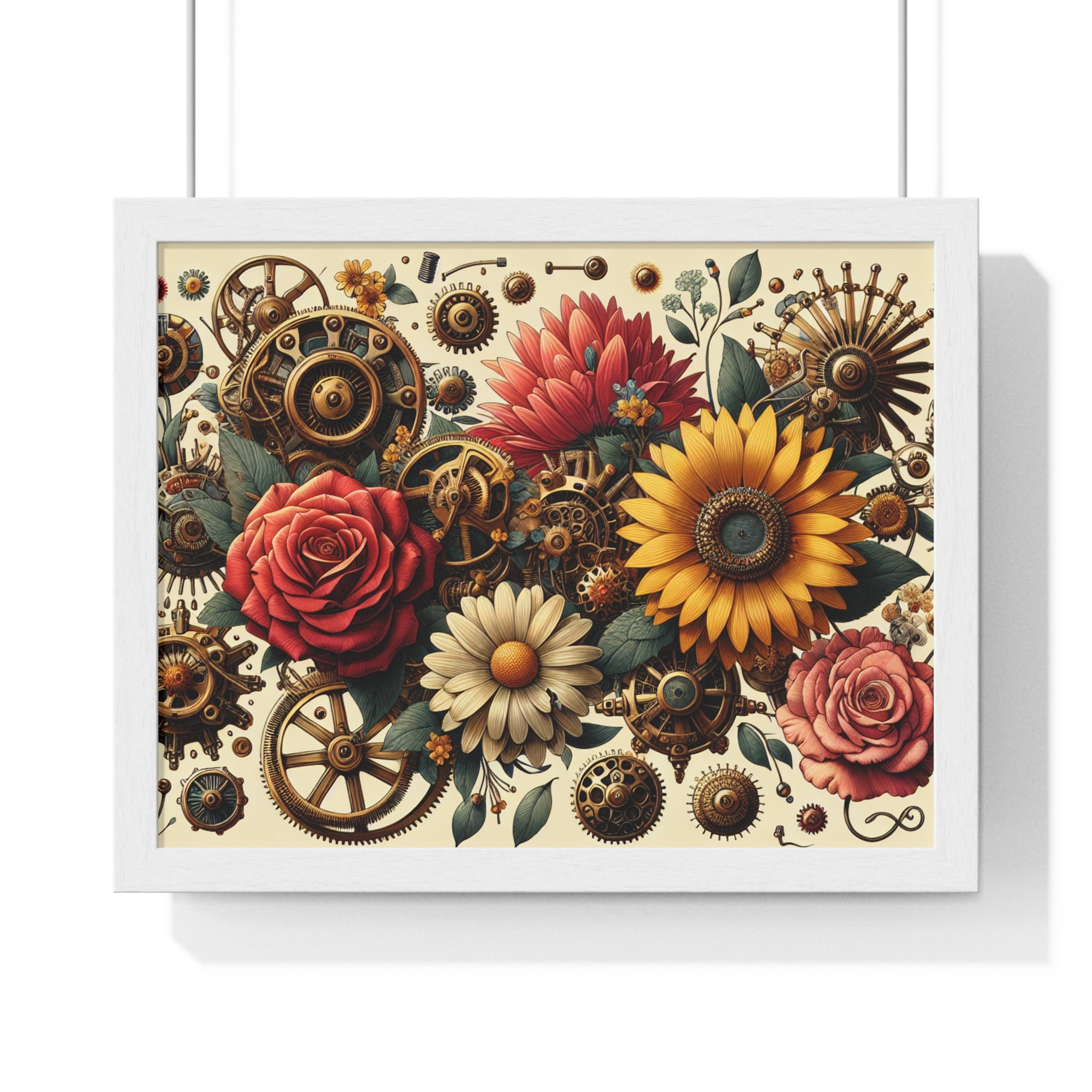 Vintage Floral Steampunk Framed Poster - Industrial Art Home Decor