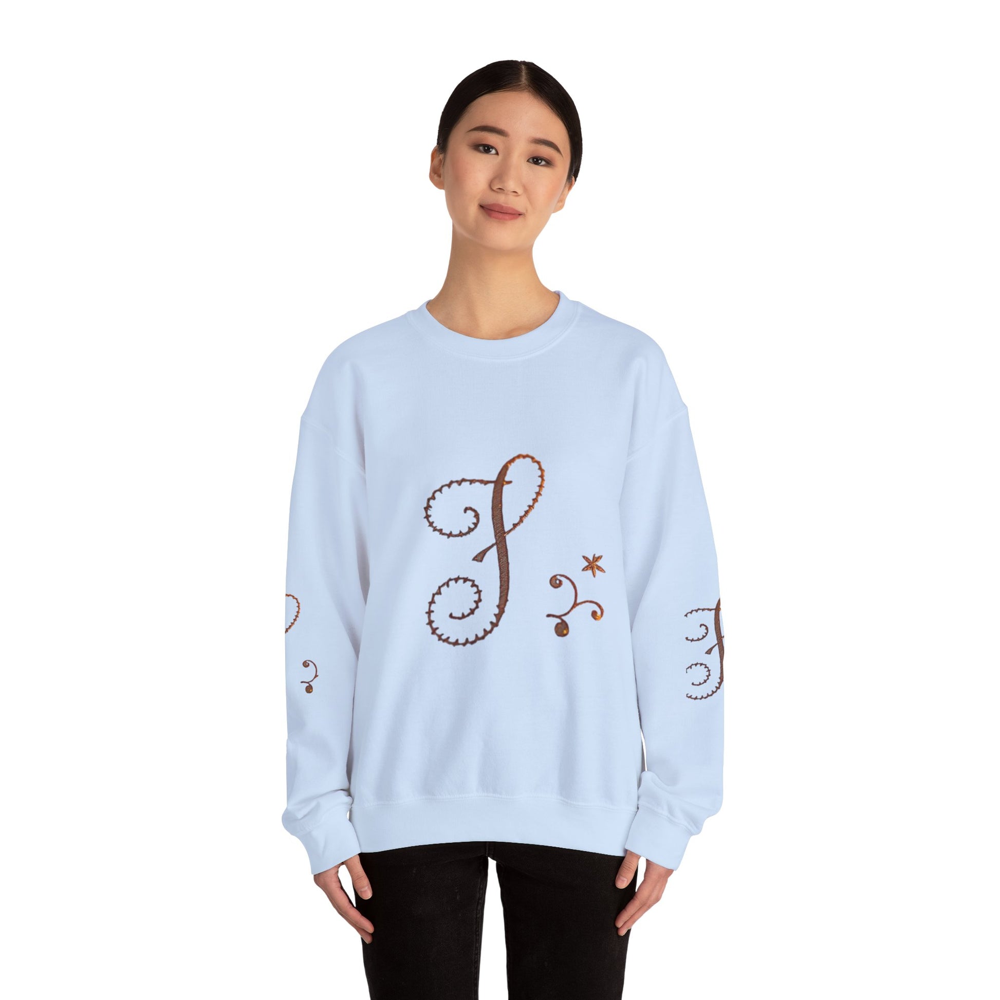 Boho-Chic Unisex Crewneck Sweatshirt with Elegant Embroidery