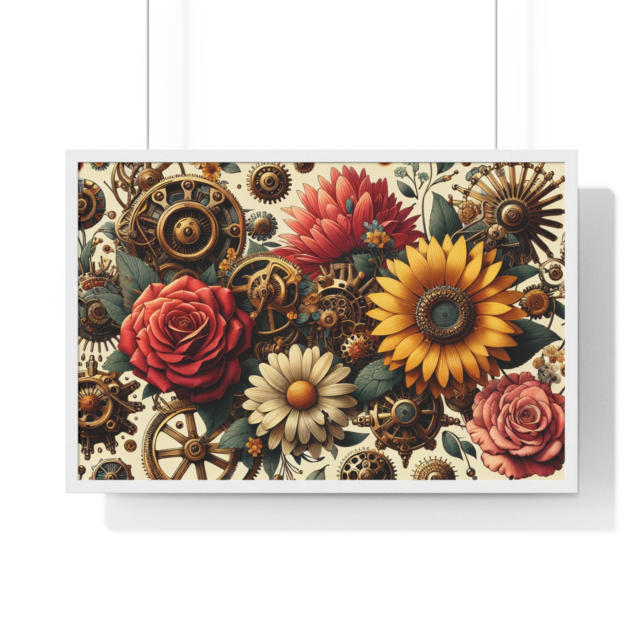 Vintage Floral Steampunk Framed Poster - Industrial Art Home Decor