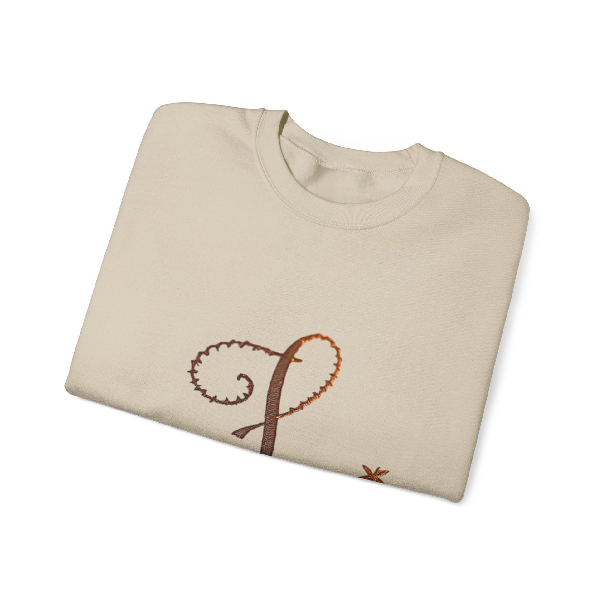 Boho-Chic Unisex Crewneck Sweatshirt with Elegant Embroidery