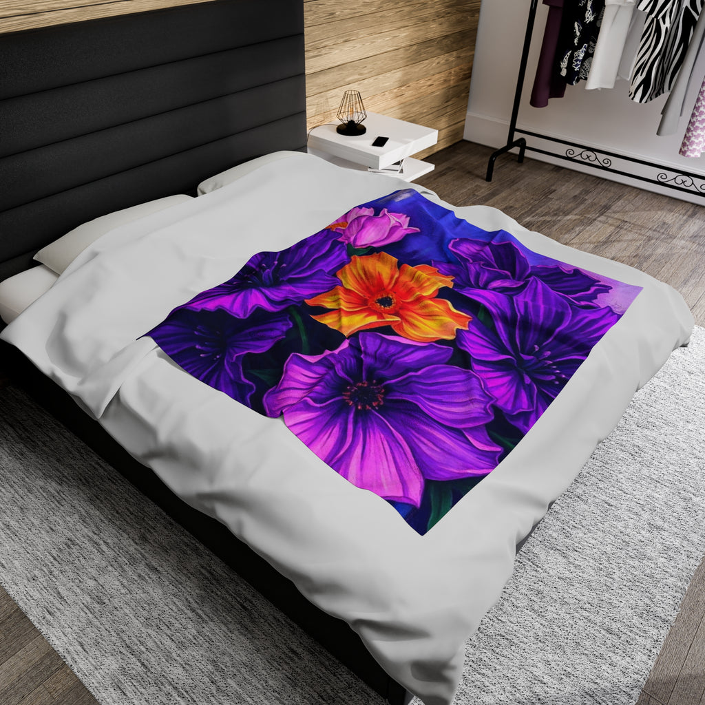 Vibrant Floral Velveteen Plush Blanket | Cozy Home Decor for Spring