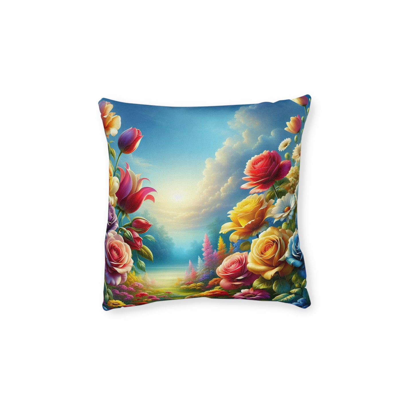 Floral Landscape Square Pillow - Vibrant Flower Garden Design for Home Decor