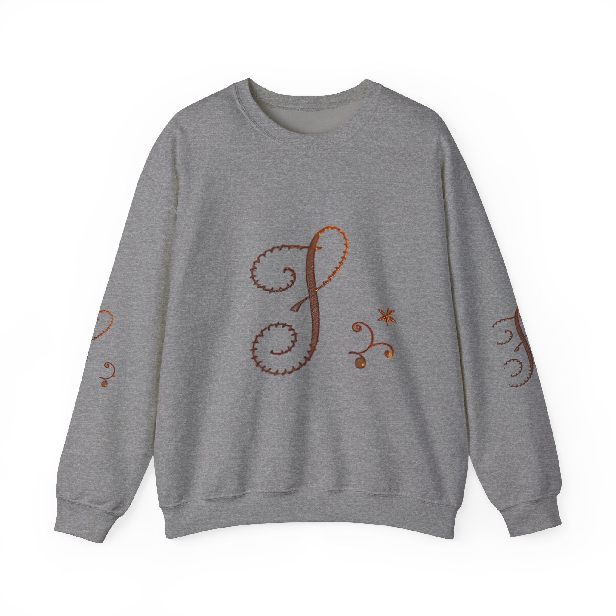 Boho-Chic Unisex Crewneck Sweatshirt with Elegant Embroidery