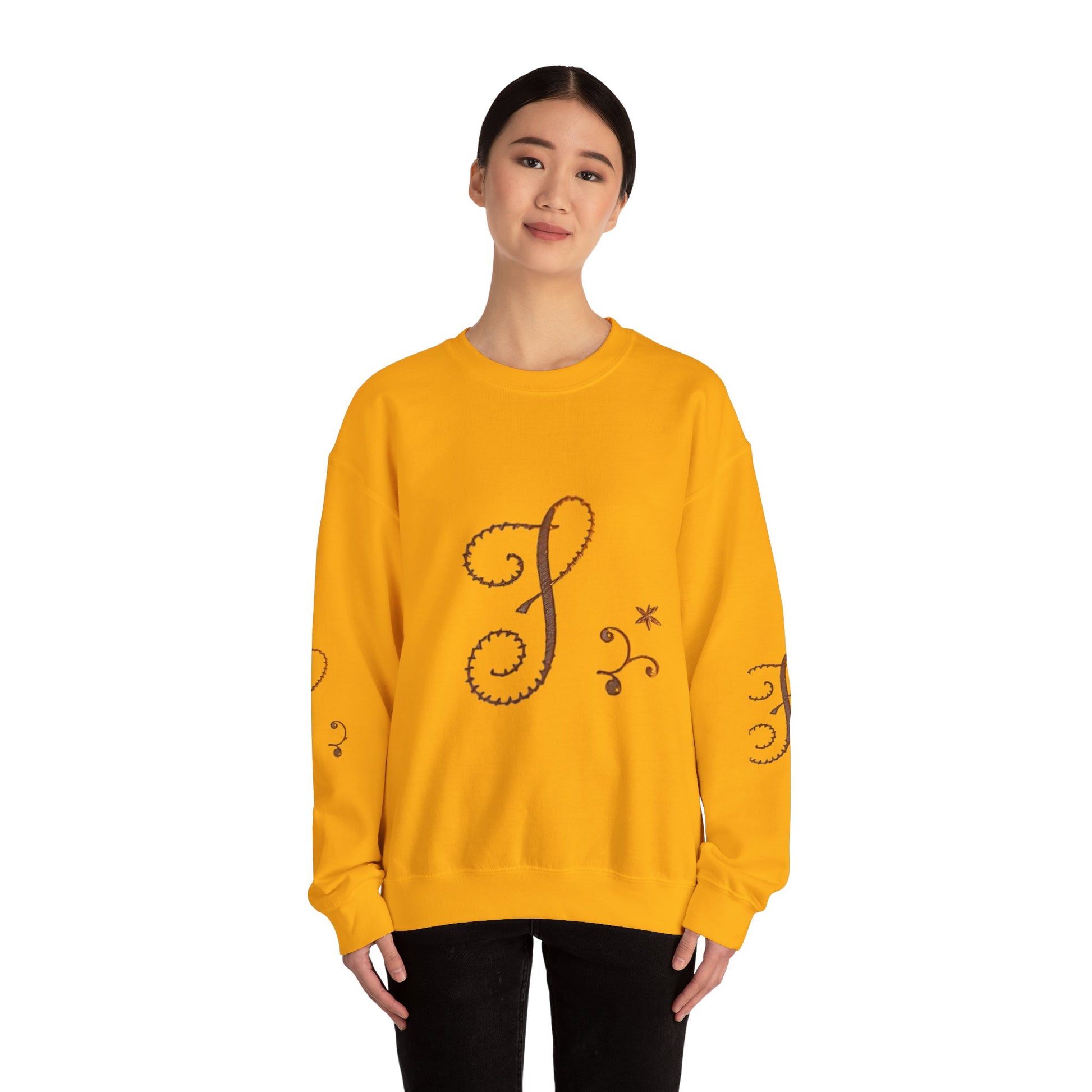 Boho-Chic Unisex Crewneck Sweatshirt with Elegant Embroidery
