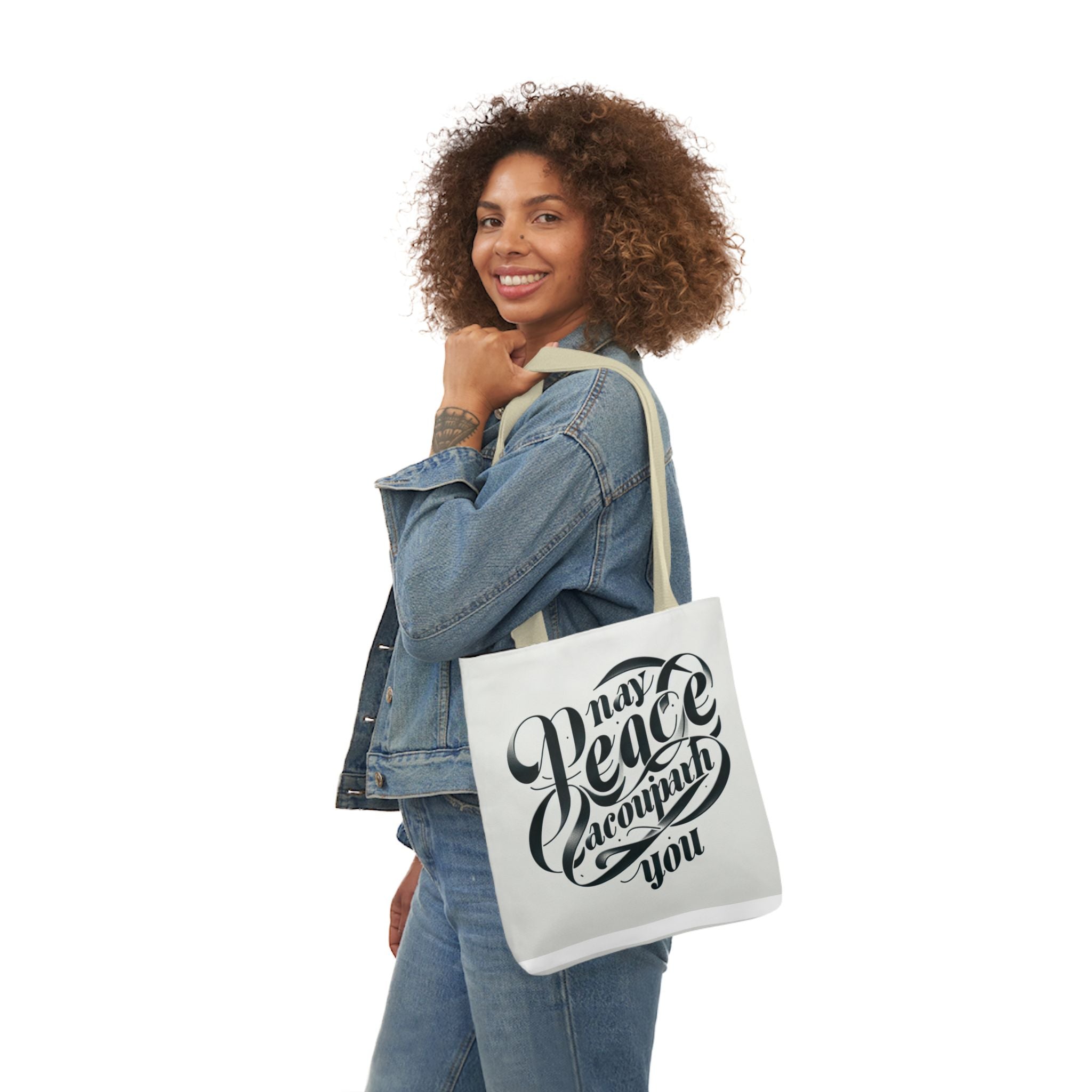 Inspirational Canvas Tote Bag - 5-Color Straps with 'May Peace Accompany You'