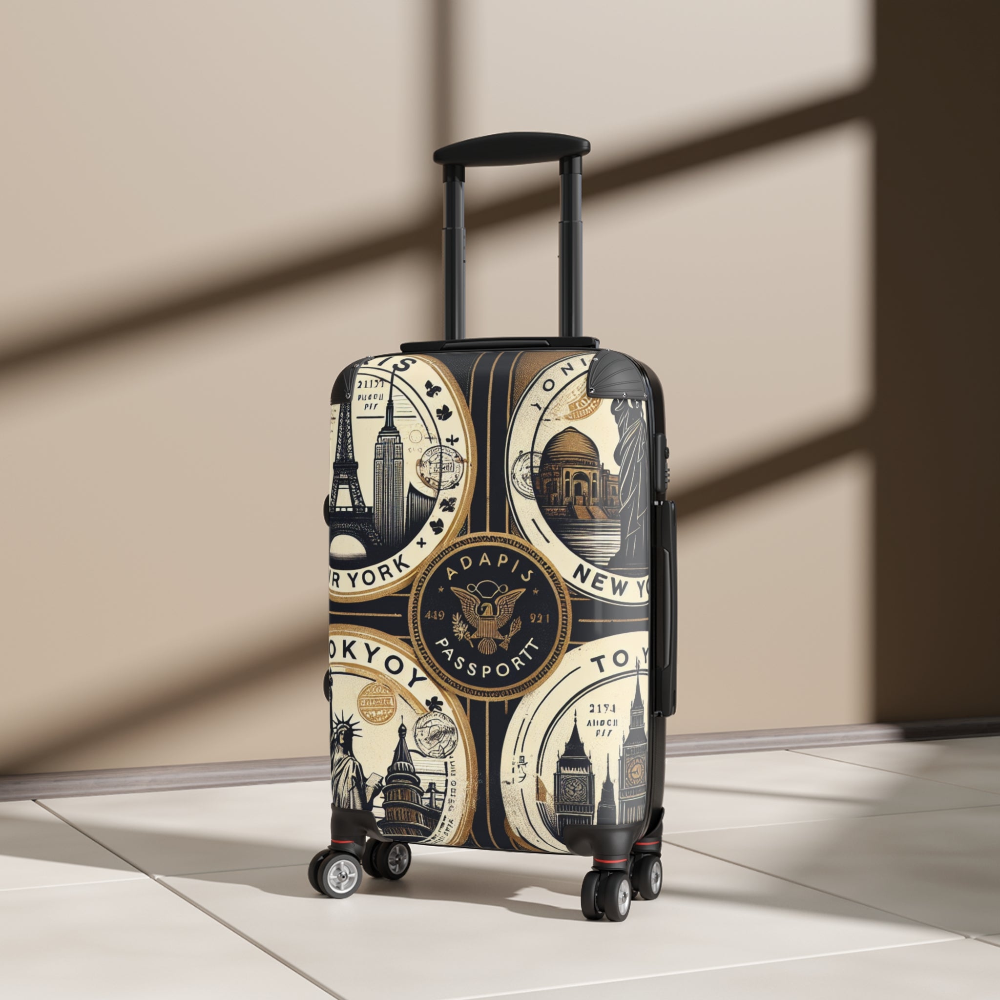 Vintage Travel-Themed Suitcase with Passport Design
