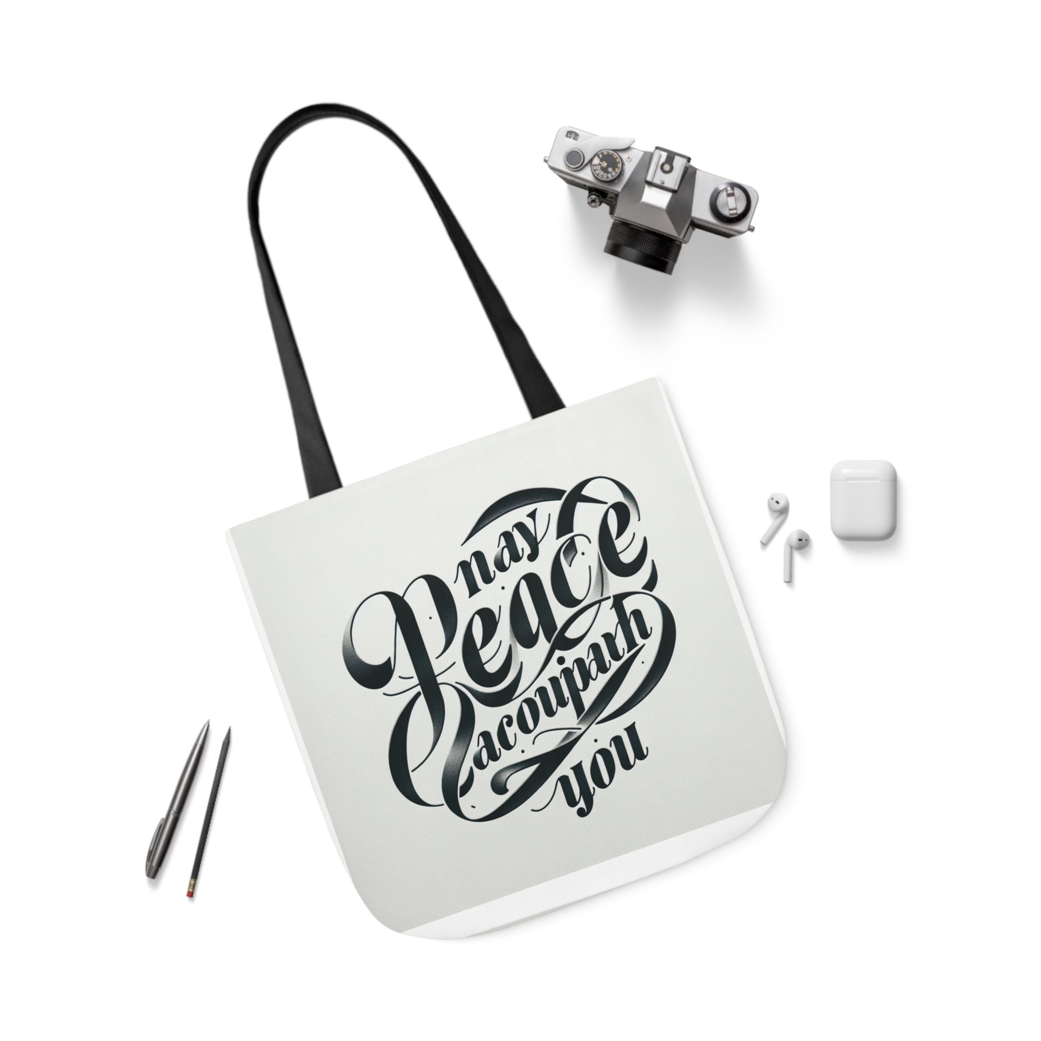 Inspirational Canvas Tote Bag - 5-Color Straps with 'May Peace Accompany You'