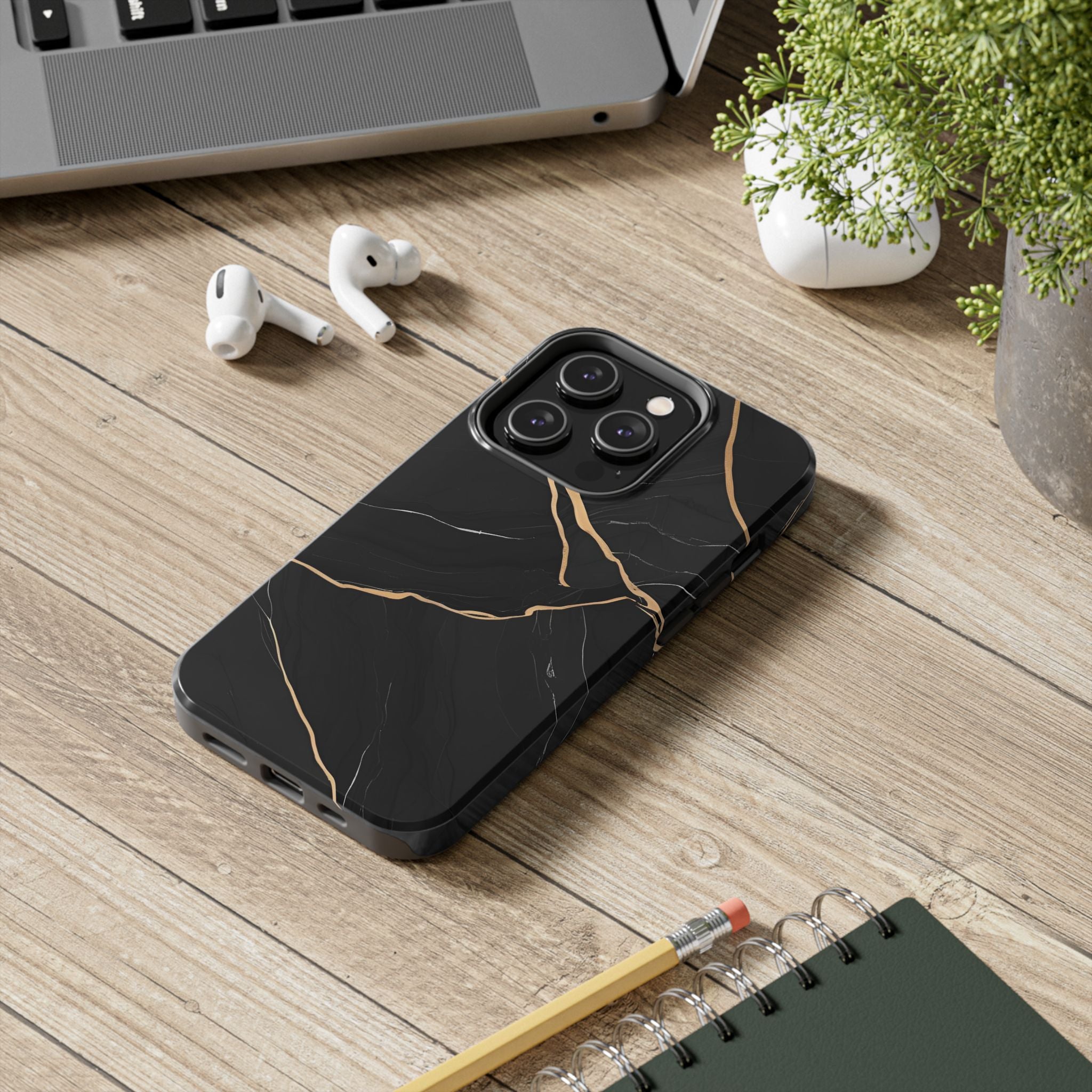 Elegant Black Marble Tough Phone Case | Stylish & Durable Protection