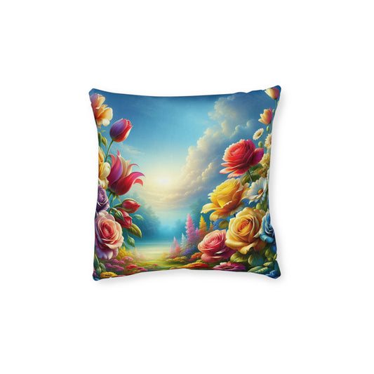 Floral Landscape Square Pillow - Vibrant Flower Garden Design for Home Decor