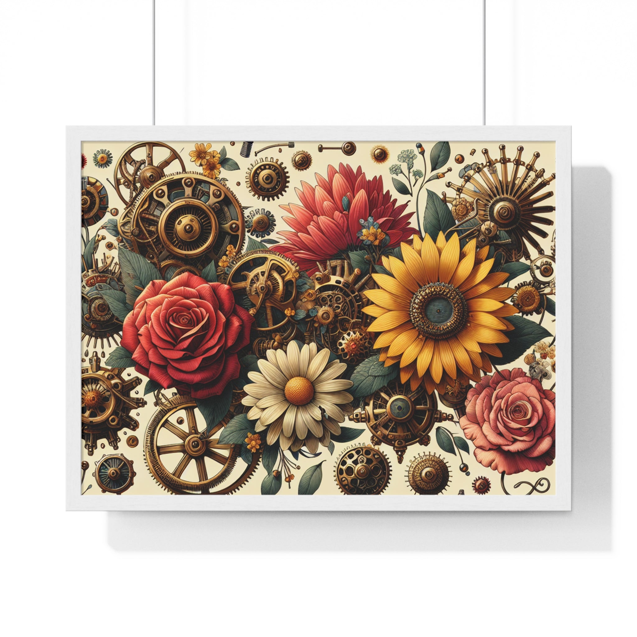 Vintage Floral Steampunk Framed Poster - Industrial Art Home Decor