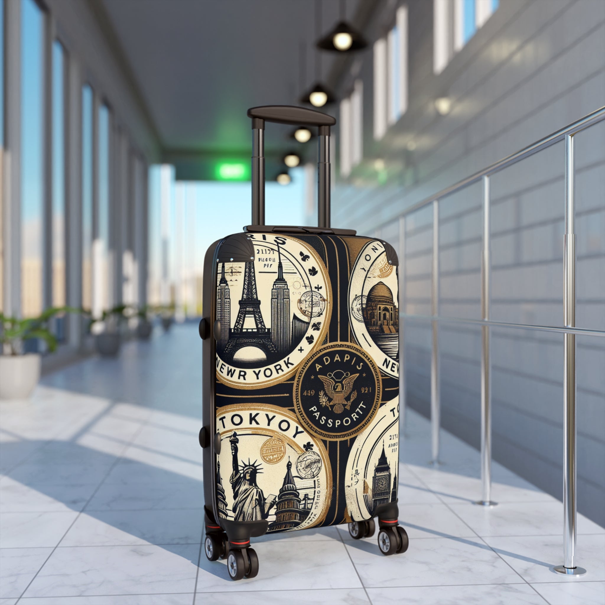 Vintage Travel-Themed Suitcase with Passport Design